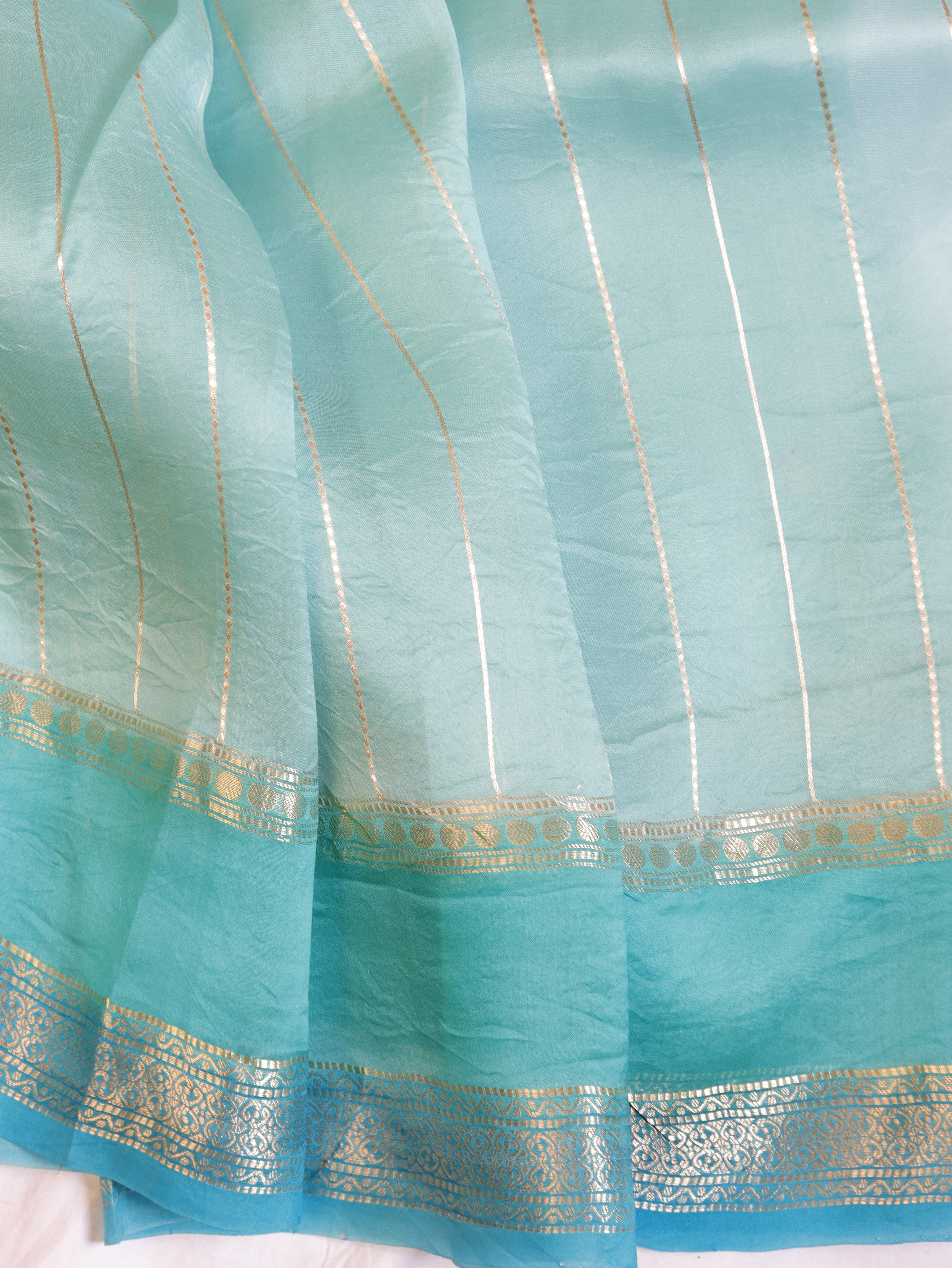 Contrast Border Handloom Pure Kora Silk Saree - Ocean Blue