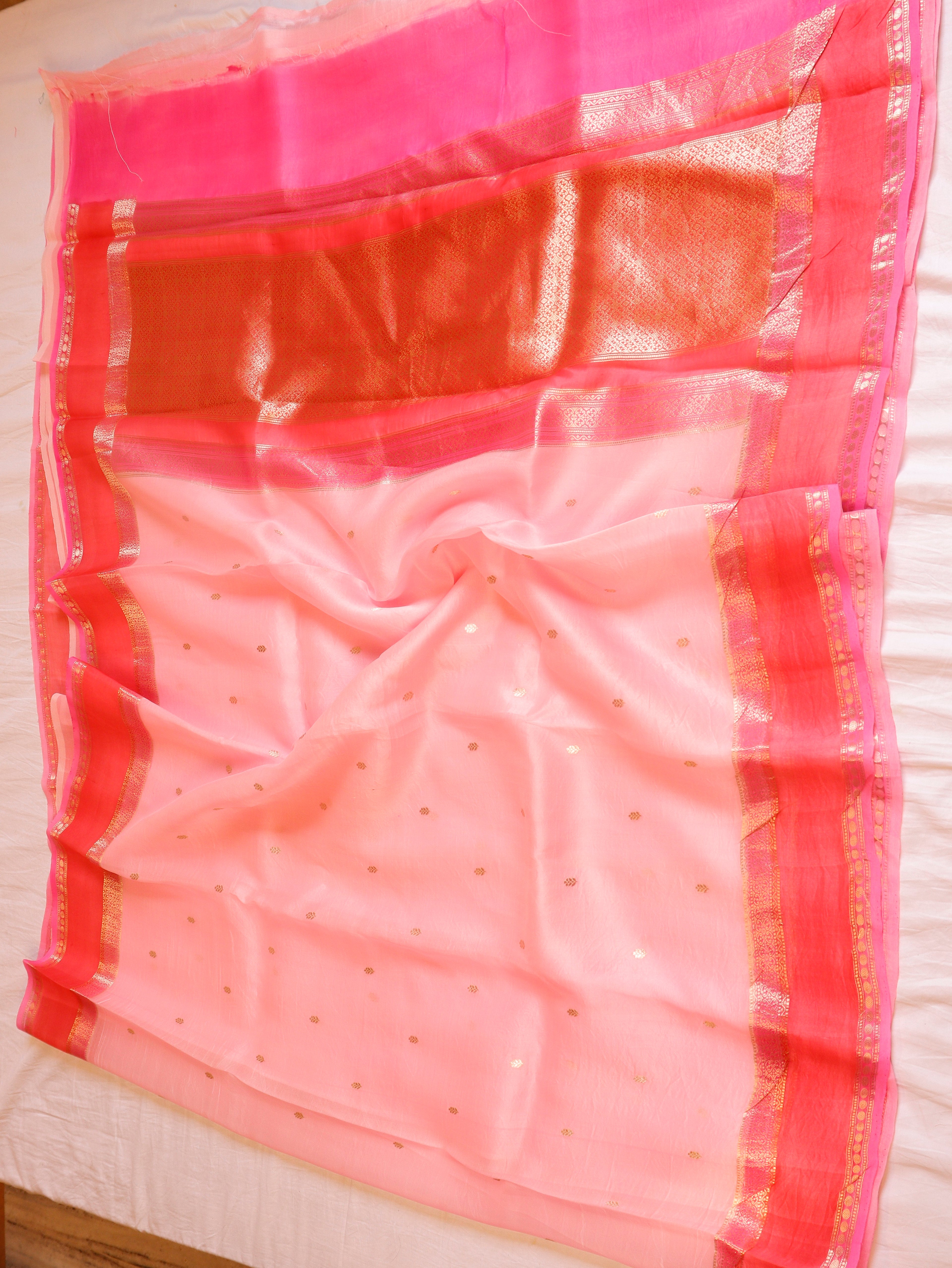 Contrast Border Handloom Pure Kora Silk Saree -  Soft Pink