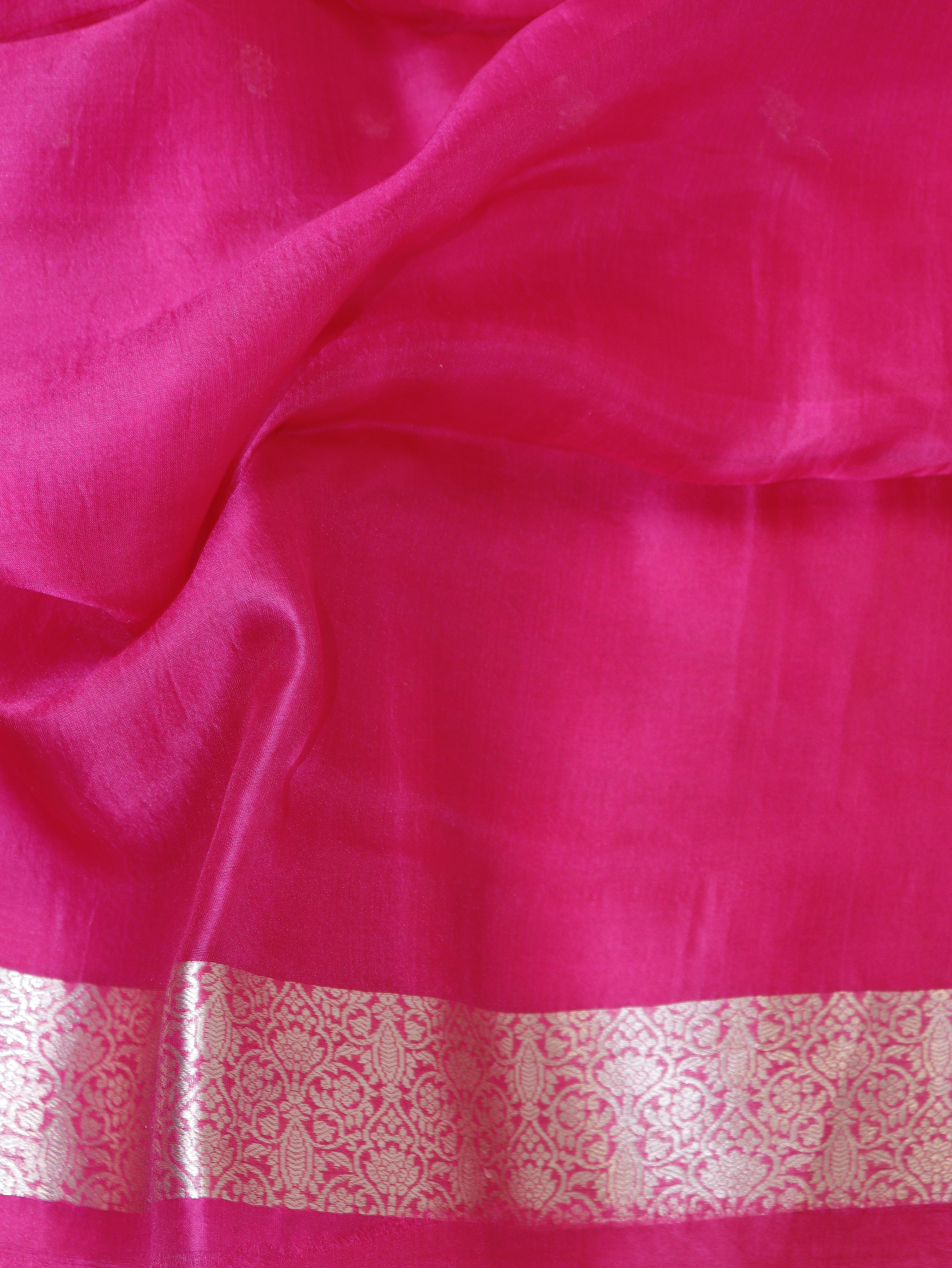 Pre-Order : Minimal Border Handloom Kora Silk Saree - Pink