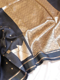 Minimal Border Handloom Kora Silk Saree - Black