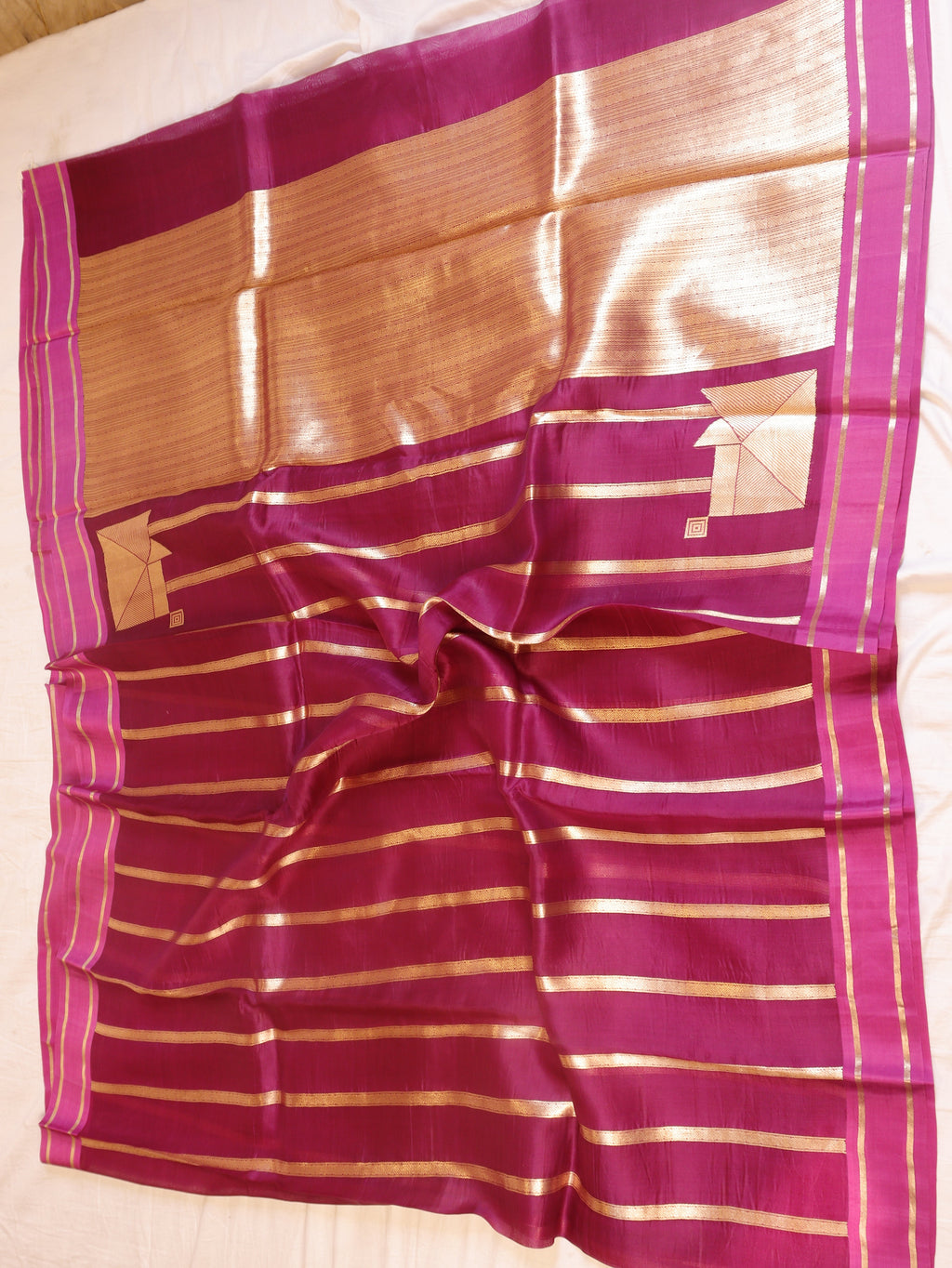 Minimal Border Handloom Kora Silk Saree - Plum Purple