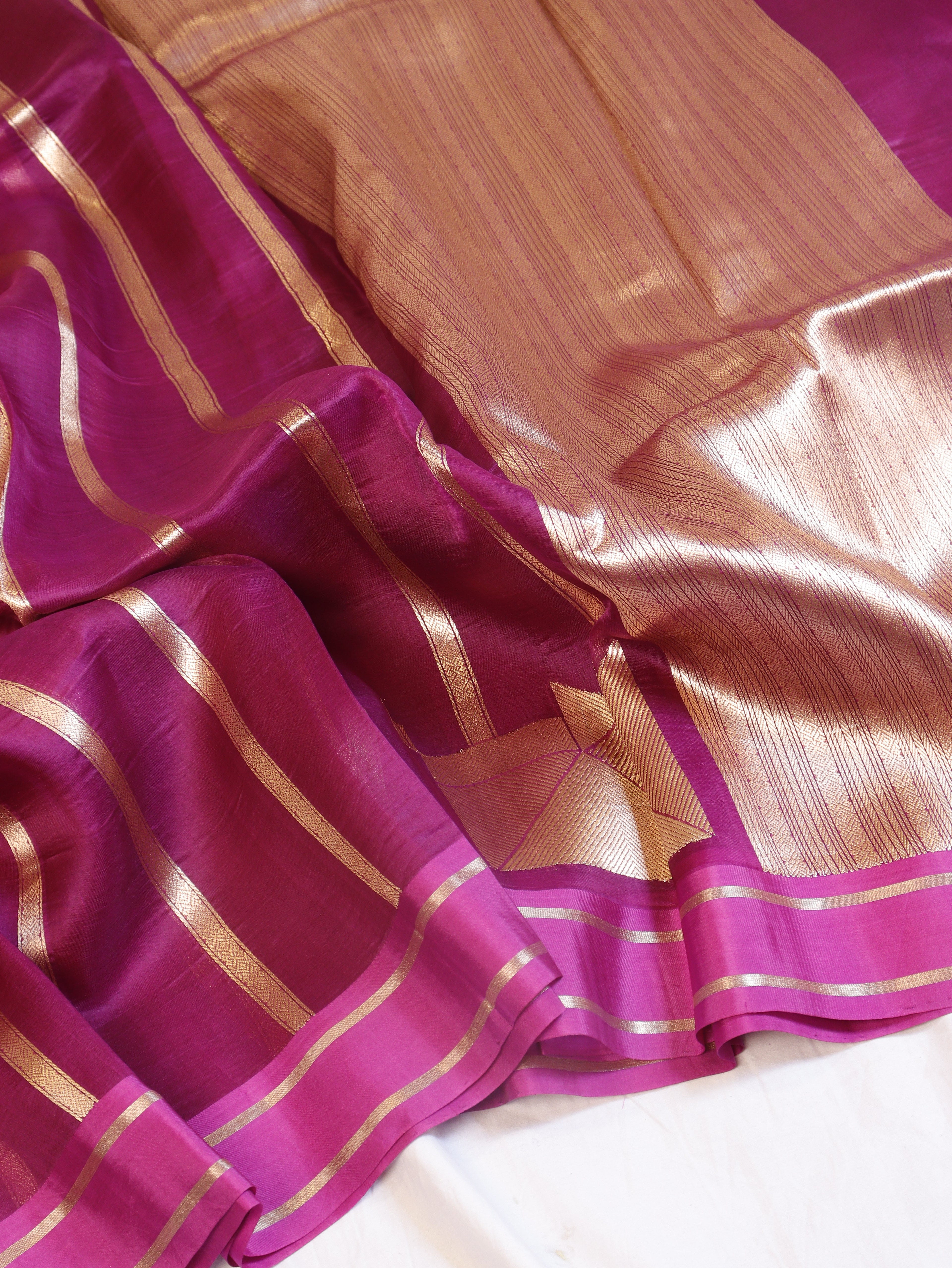 Minimal Border Handloom Kora Silk Saree - Plum Purple