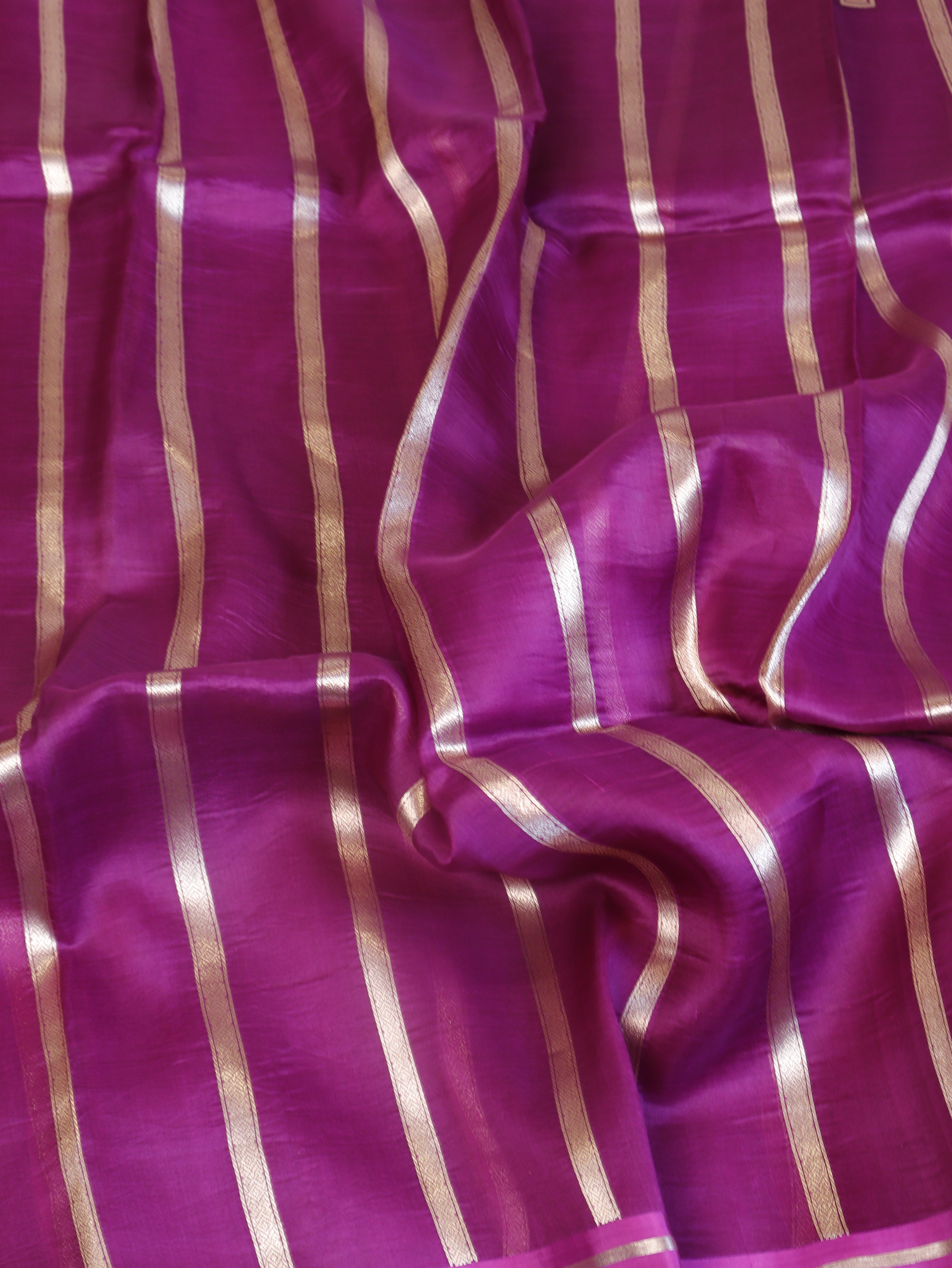 Minimal Border Handloom Kora Silk Saree - Plum Purple