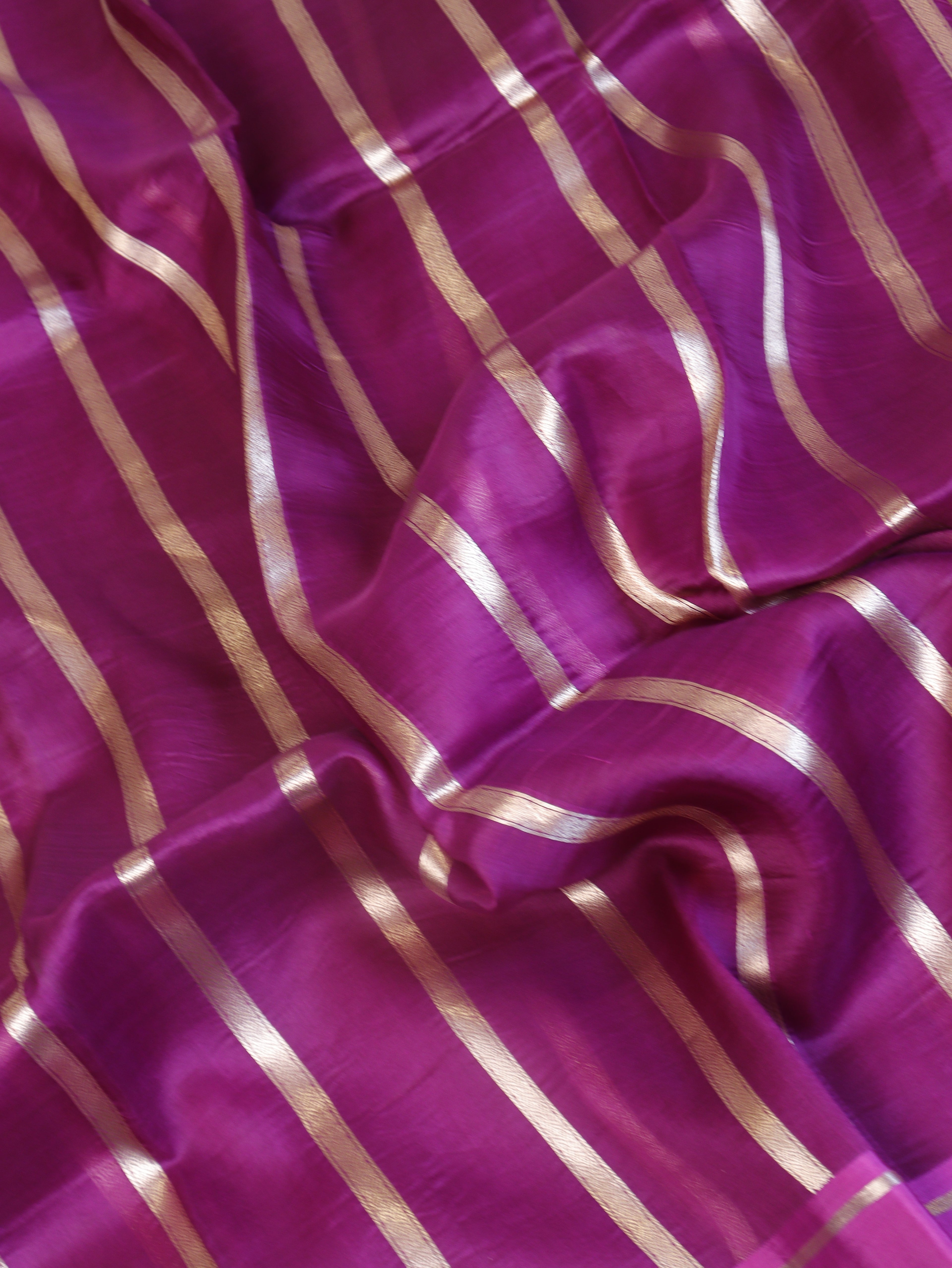 Minimal Border Handloom Kora Silk Saree - Plum Purple