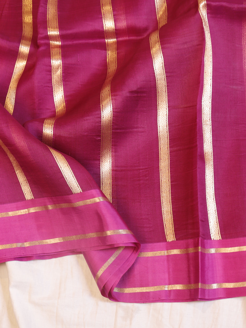 Minimal Border Handloom Kora Silk Saree - Plum Purple