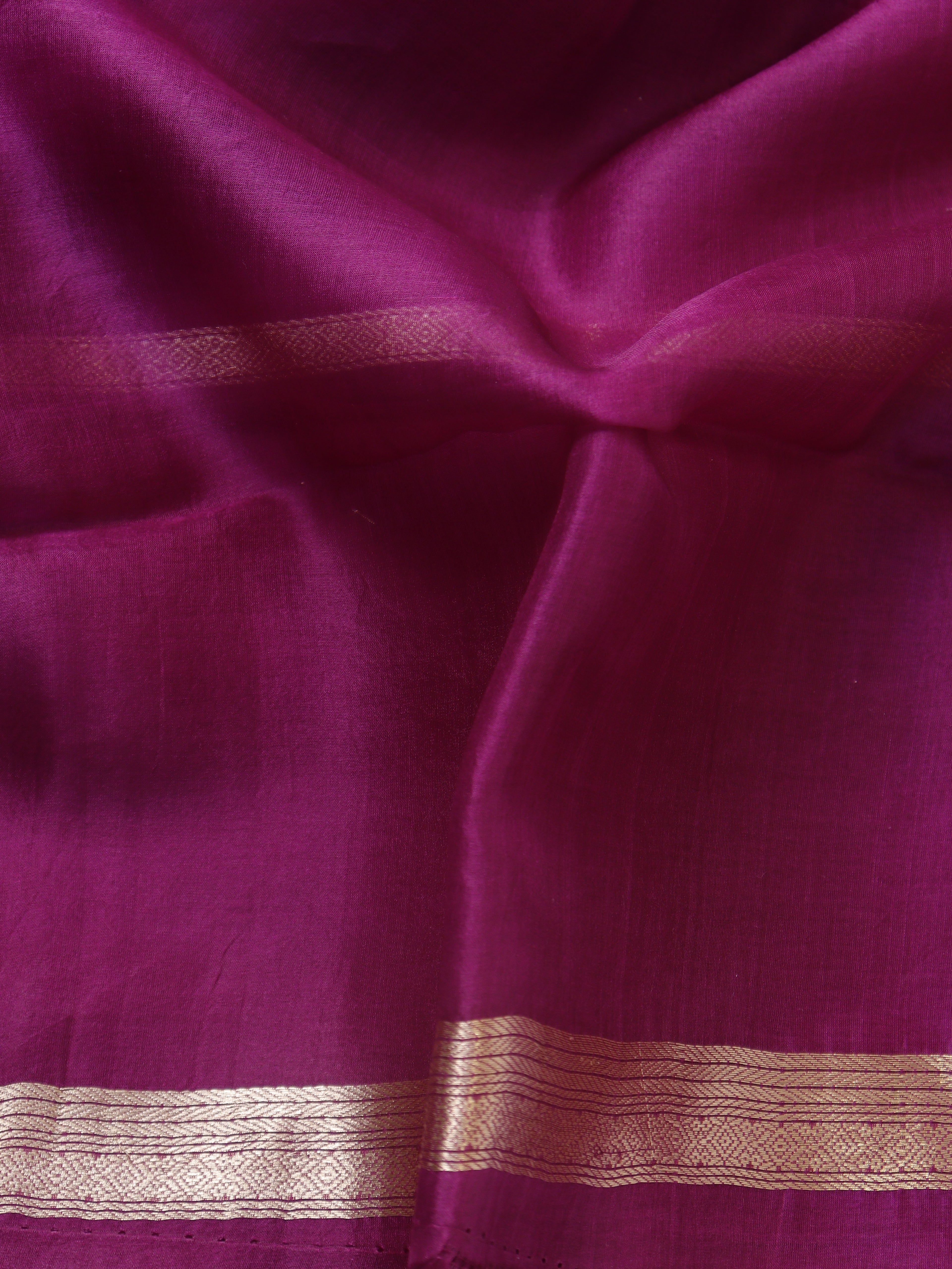 Minimal Border Handloom Kora Silk Saree - Plum Purple