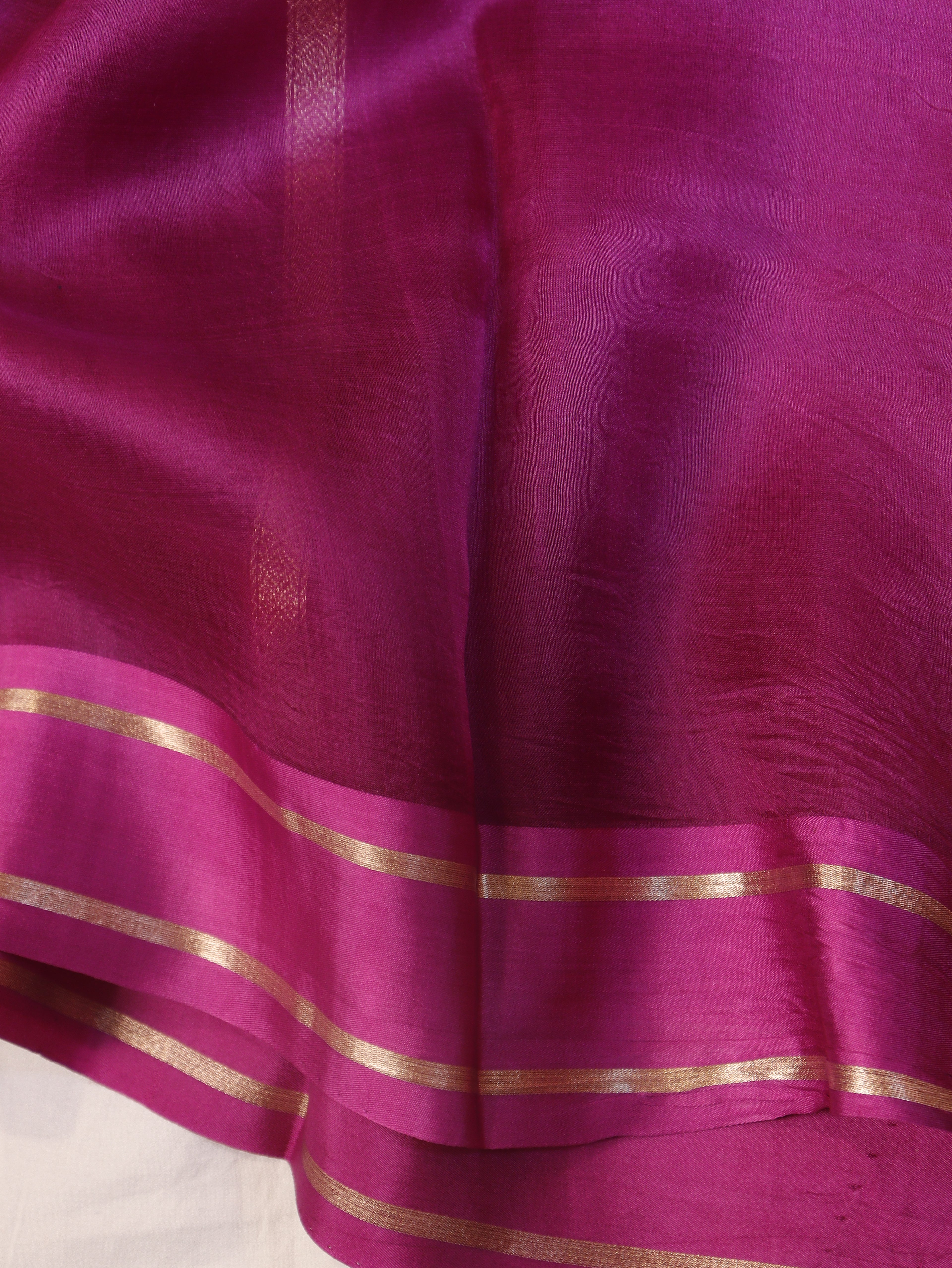 Minimal Border Handloom Kora Silk Saree - Plum Purple