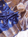 Traditional Border Handloom Pure Soft Katan Silk Saree - Deep Blue