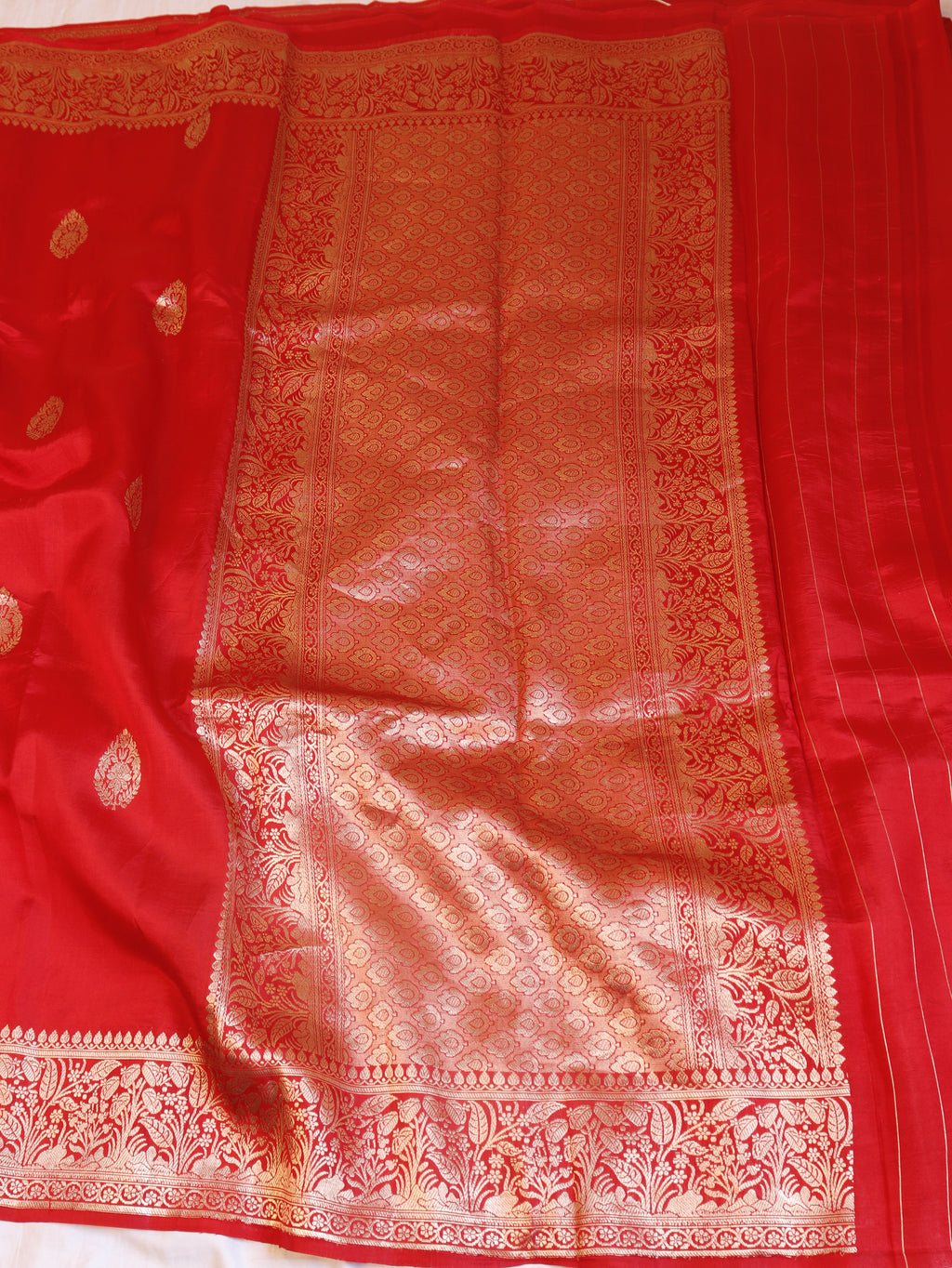 Traditional Border Handloom Pure Soft Katan Silk Saree - Red