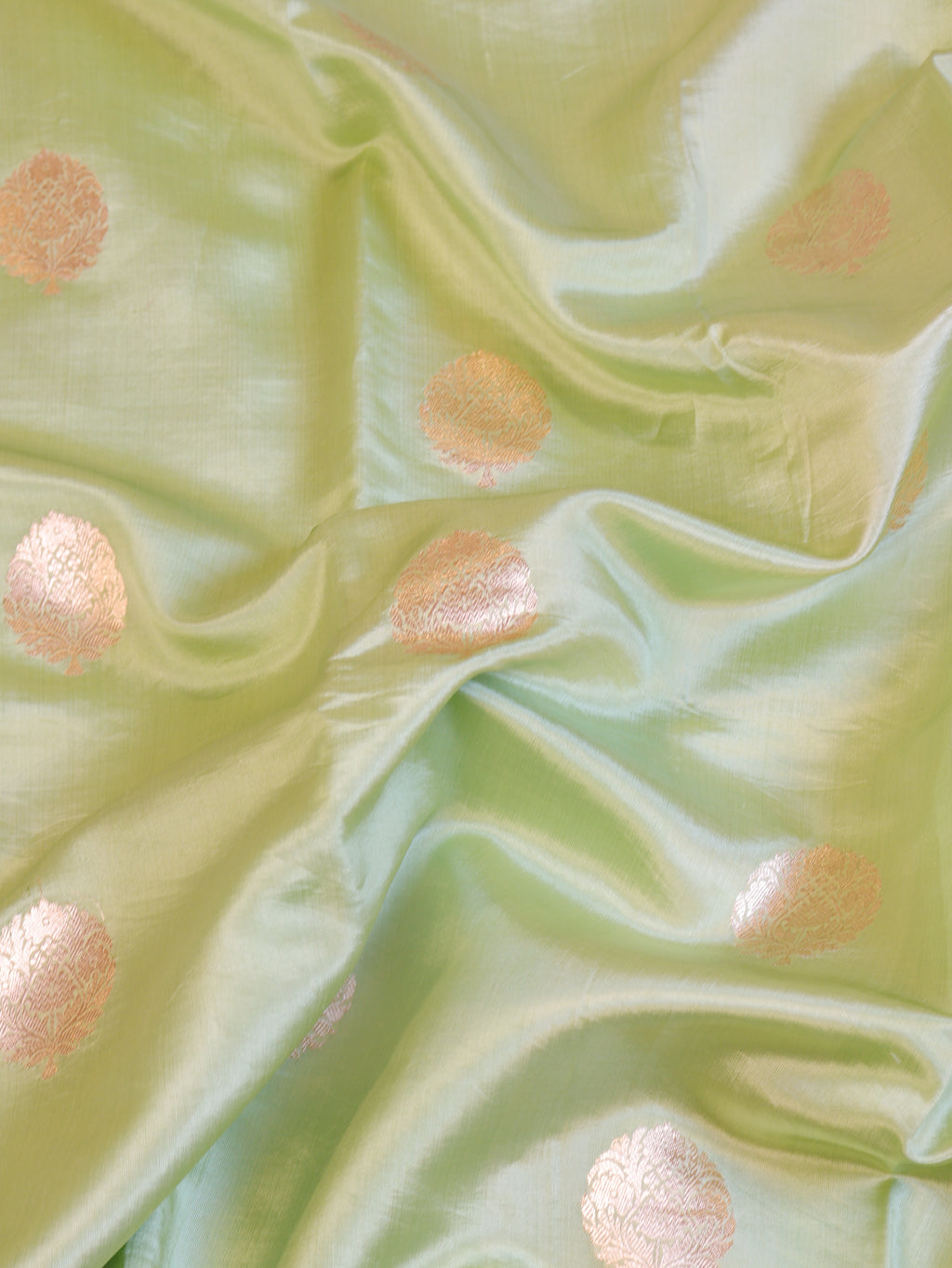 Pre-Order : Scallop Border Handloom Pure Soft Katan Silk Saree - Soft Green
