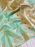 Scallop Border Handloom Pure Soft Katan Silk Saree - Seafoam