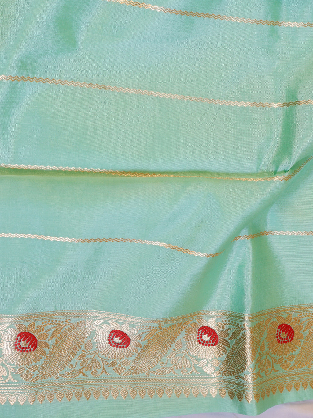 Scallop Border Handloom Pure Soft Katan Silk Saree - Seafoam
