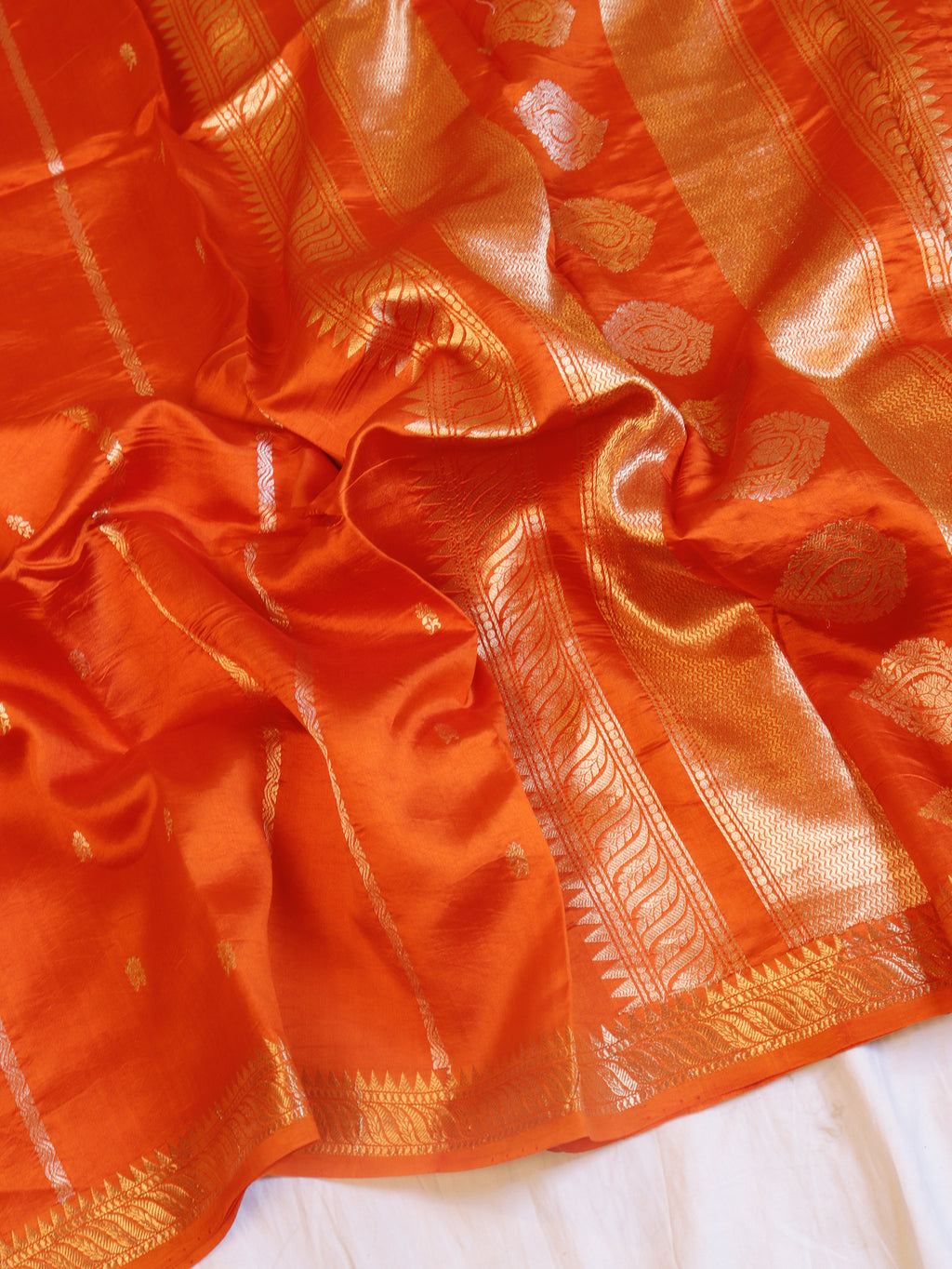 Elegant Border Handloom Pure Soft Katan Silk Saree - Orange