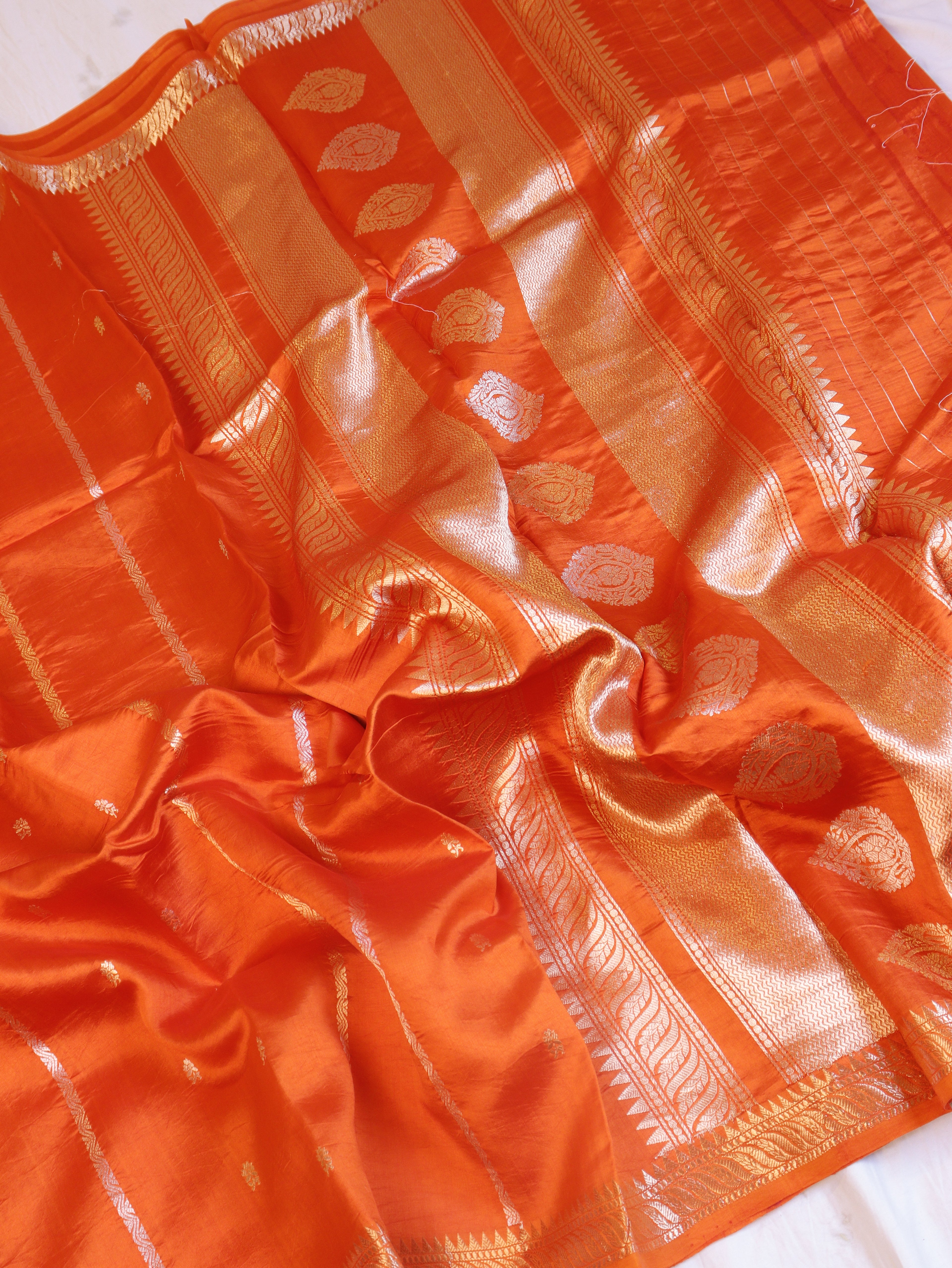 Elegant Border Handloom Pure Soft Katan Silk Saree - Orange