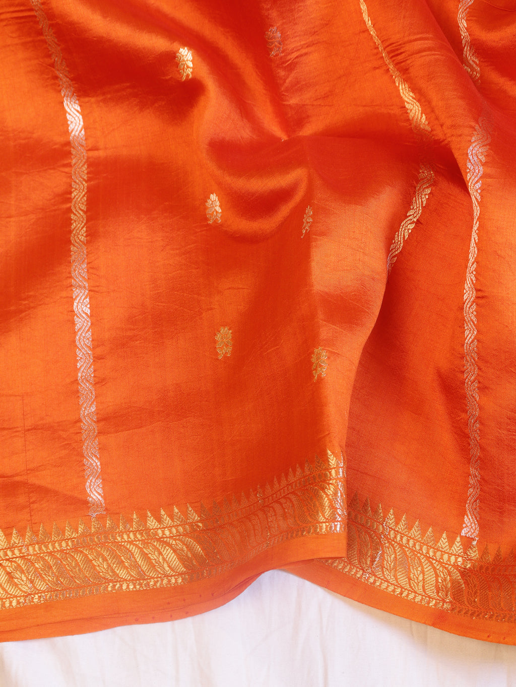 Elegant Border Handloom Pure Soft Katan Silk Saree - Orange
