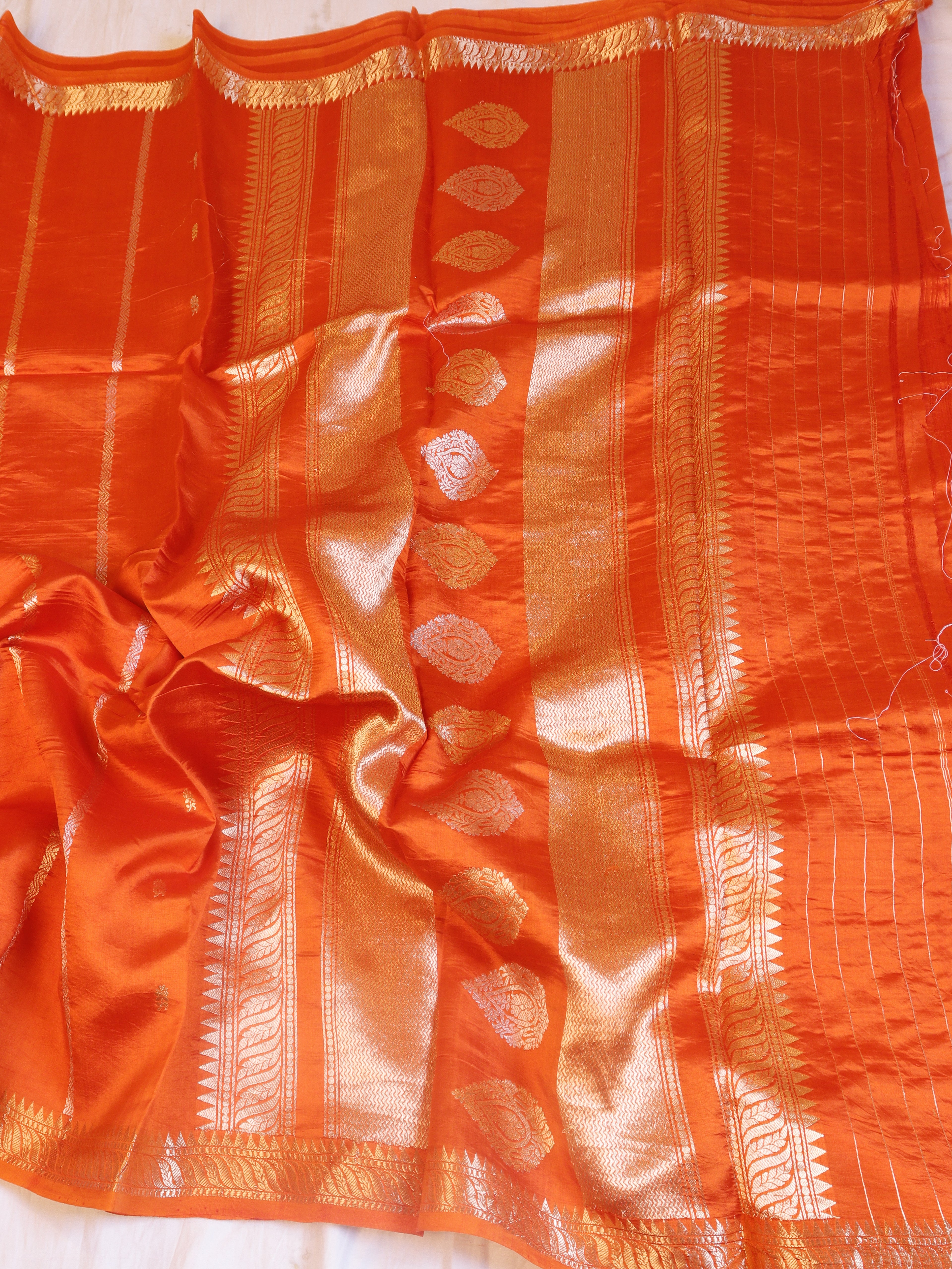 Elegant Border Handloom Pure Soft Katan Silk Saree - Orange