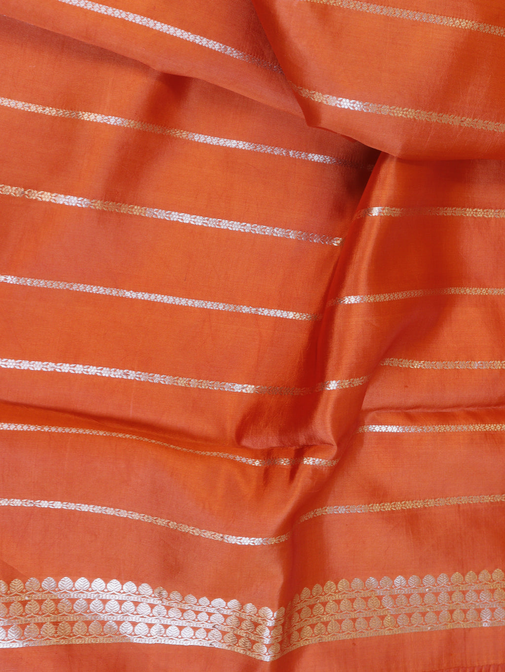 Flower Border Handloom Pure Soft Katan Silk Saree - Orange