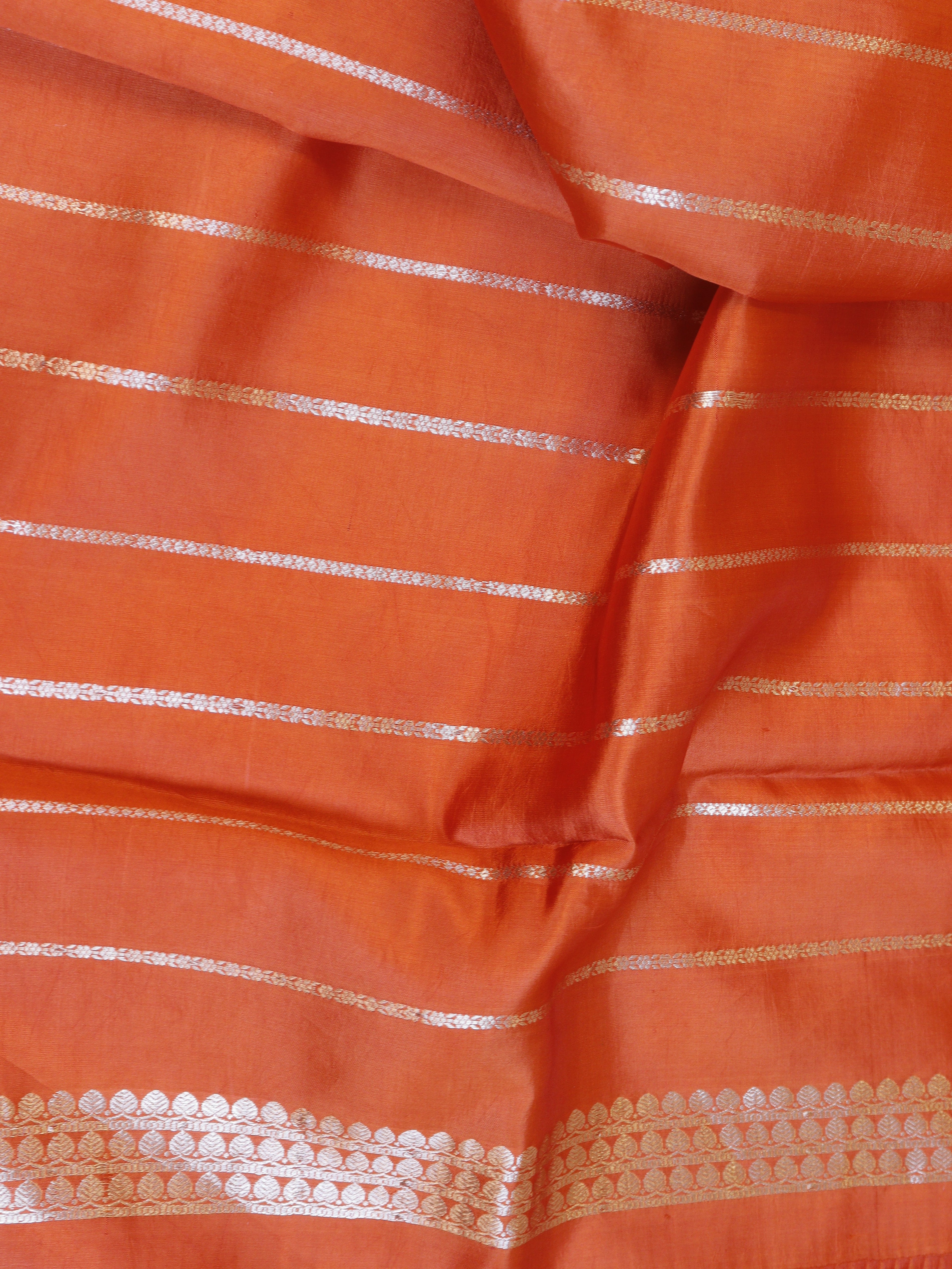 Flower Border Handloom Pure Soft Katan Silk Saree - Orange