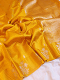 Flower Border Handloom Pure Soft Katan Silk Saree - Yellow