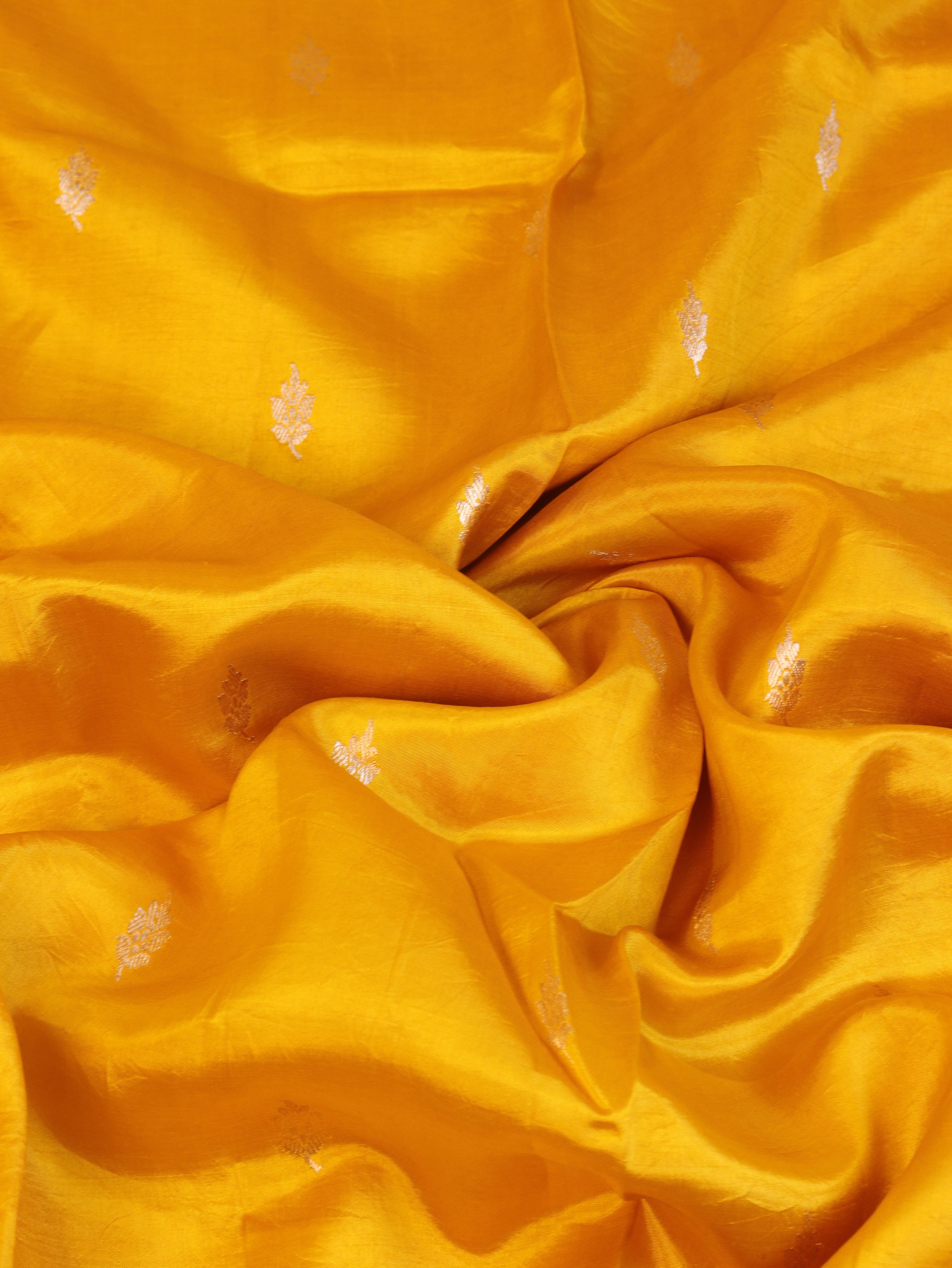 Flower Border Handloom Pure Soft Katan Silk Saree - Yellow