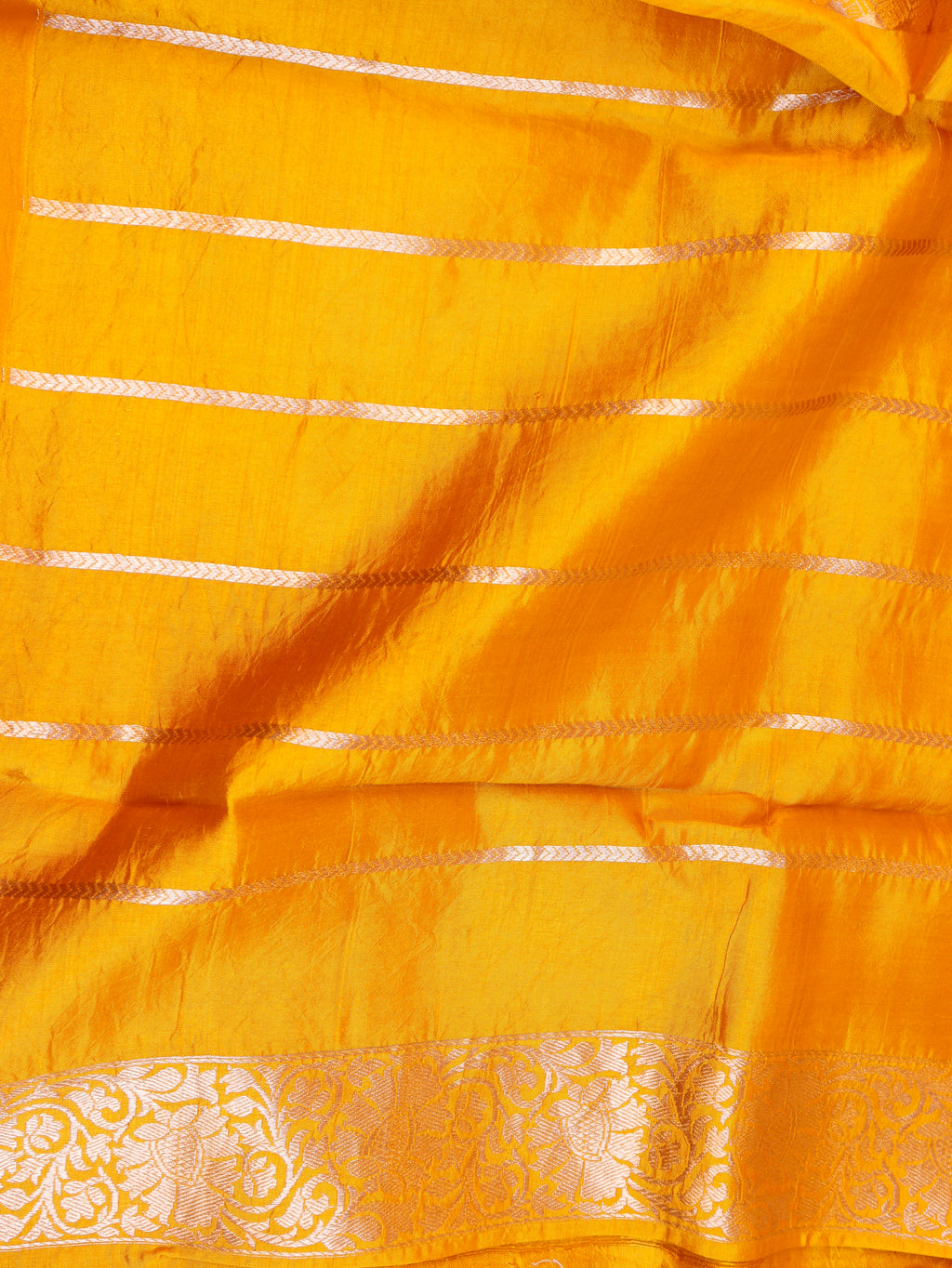 Flower Border Handloom Pure Soft Katan Silk Saree - Yellow