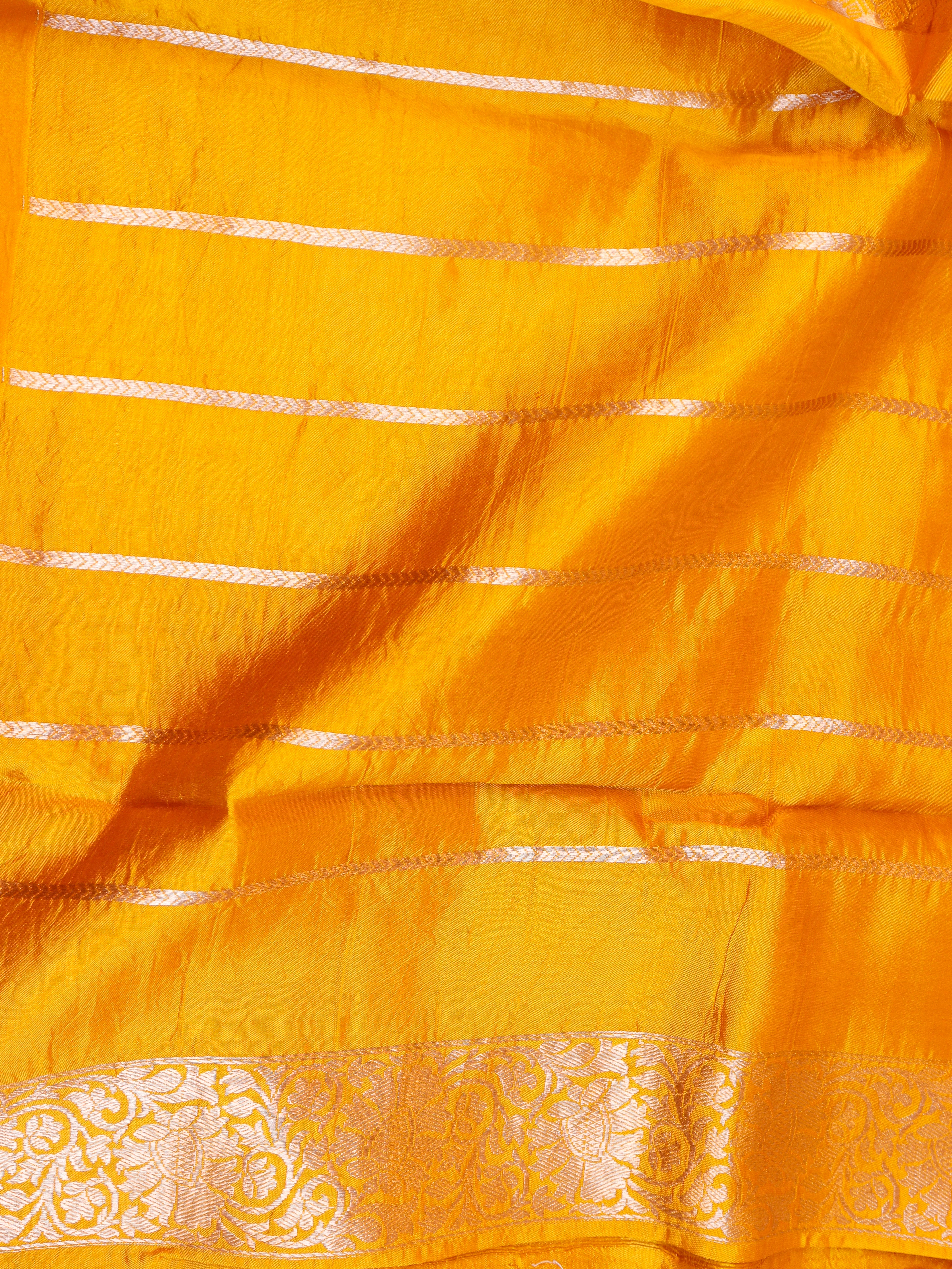 Flower Border Handloom Pure Soft Katan Silk Saree - Yellow