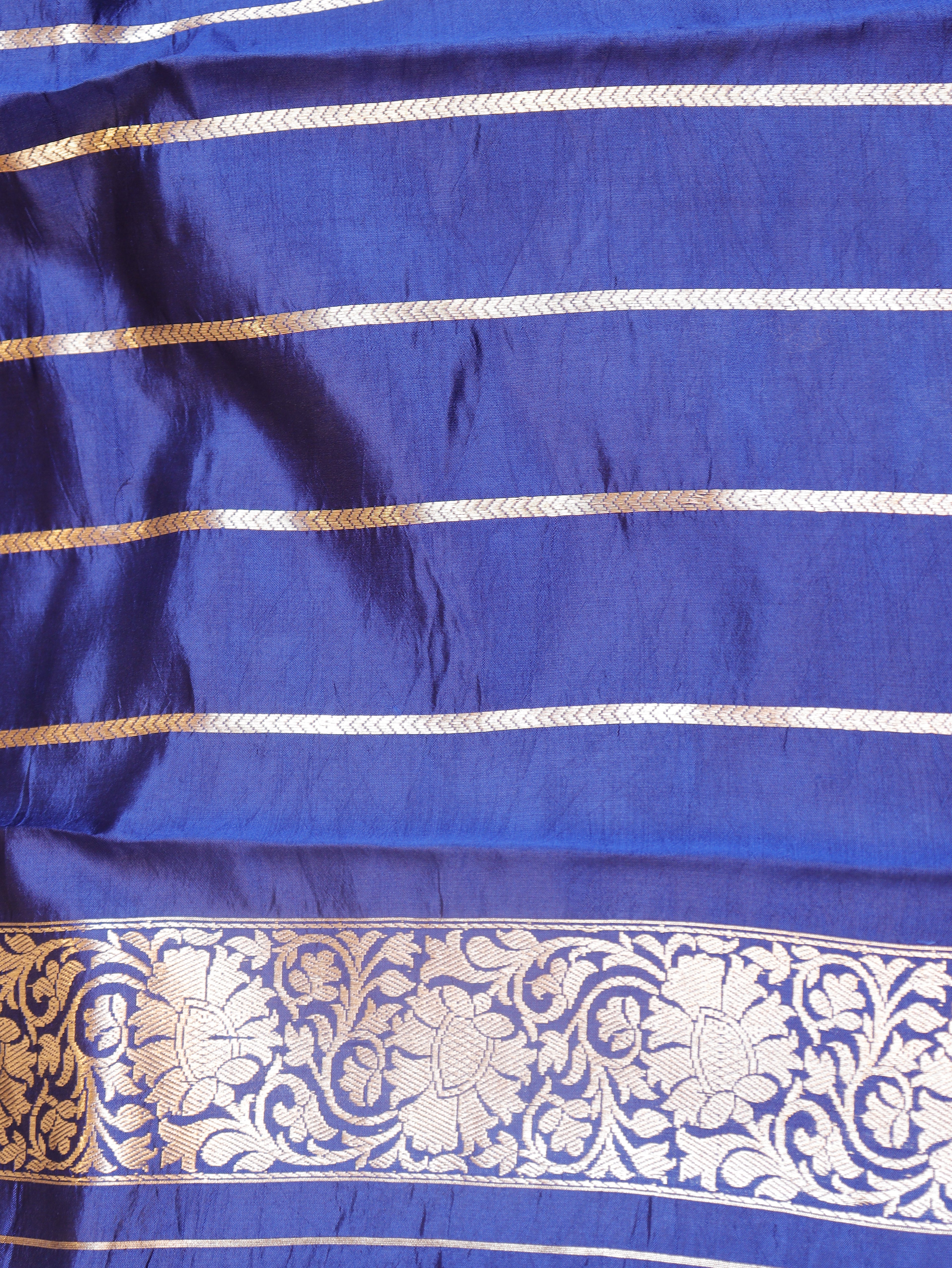 Flower Border Handloom Pure Soft Katan Silk Saree - Blue
