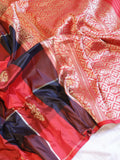Pre-Order : Minimal Border Handloom Pure Katan Silk Saree - Red