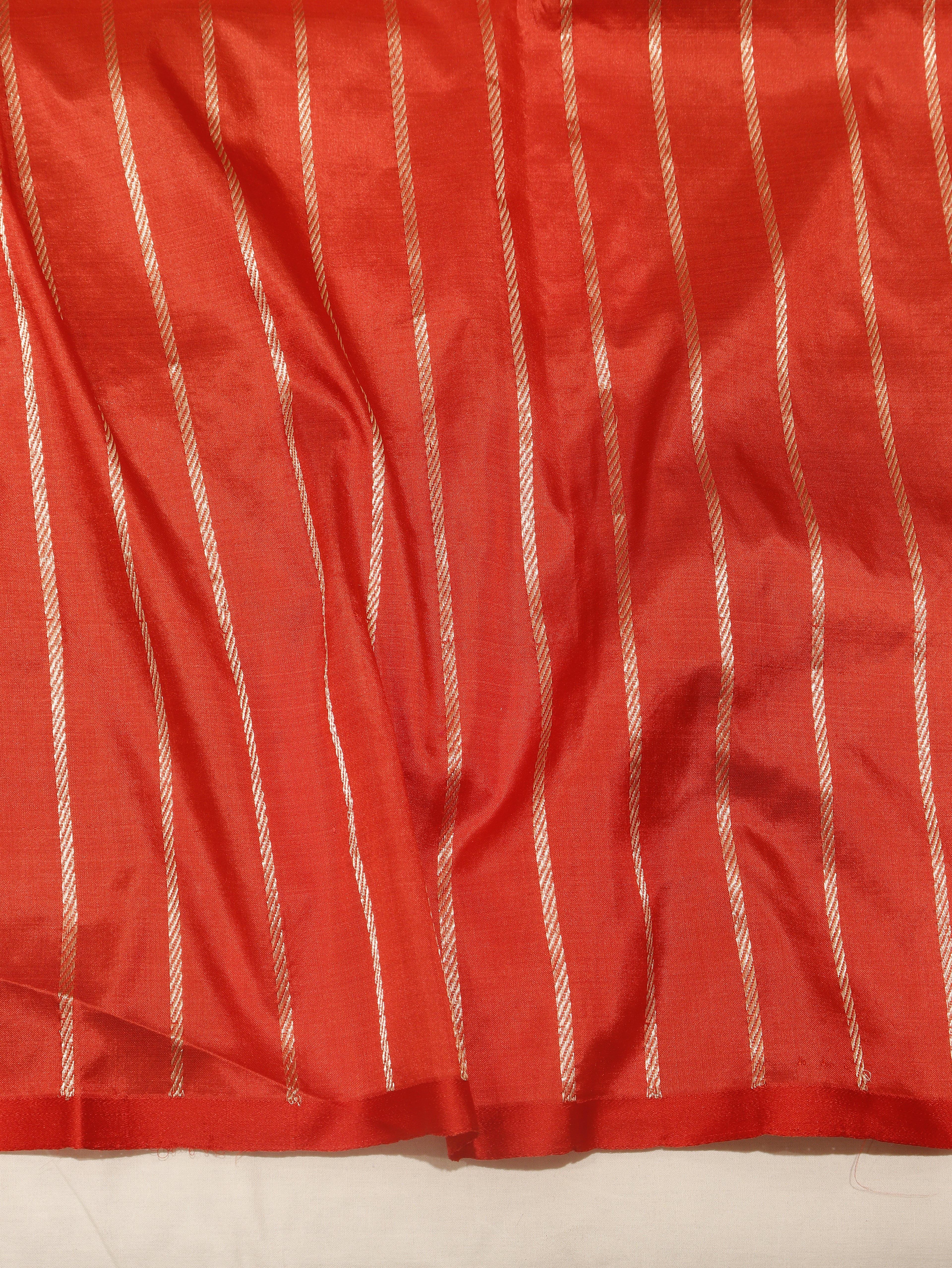 Minimal Border Handloom Pure Katan Silk Saree - Red