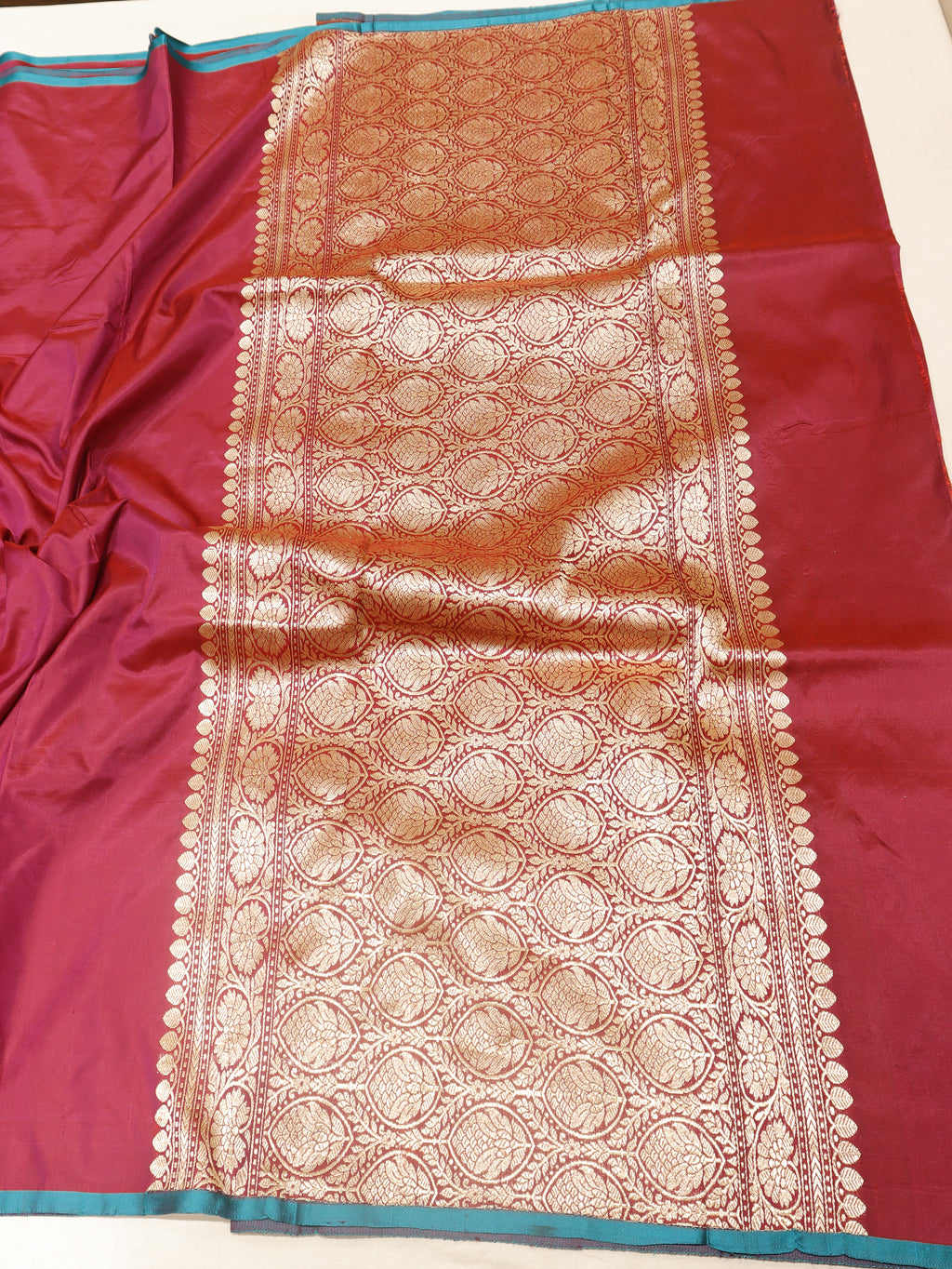 Minimal Border Handloom Pure Katan Silk Saree - Magenta Rose