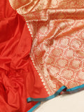 Minimal Border Handloom Pure Katan Silk Saree - Red