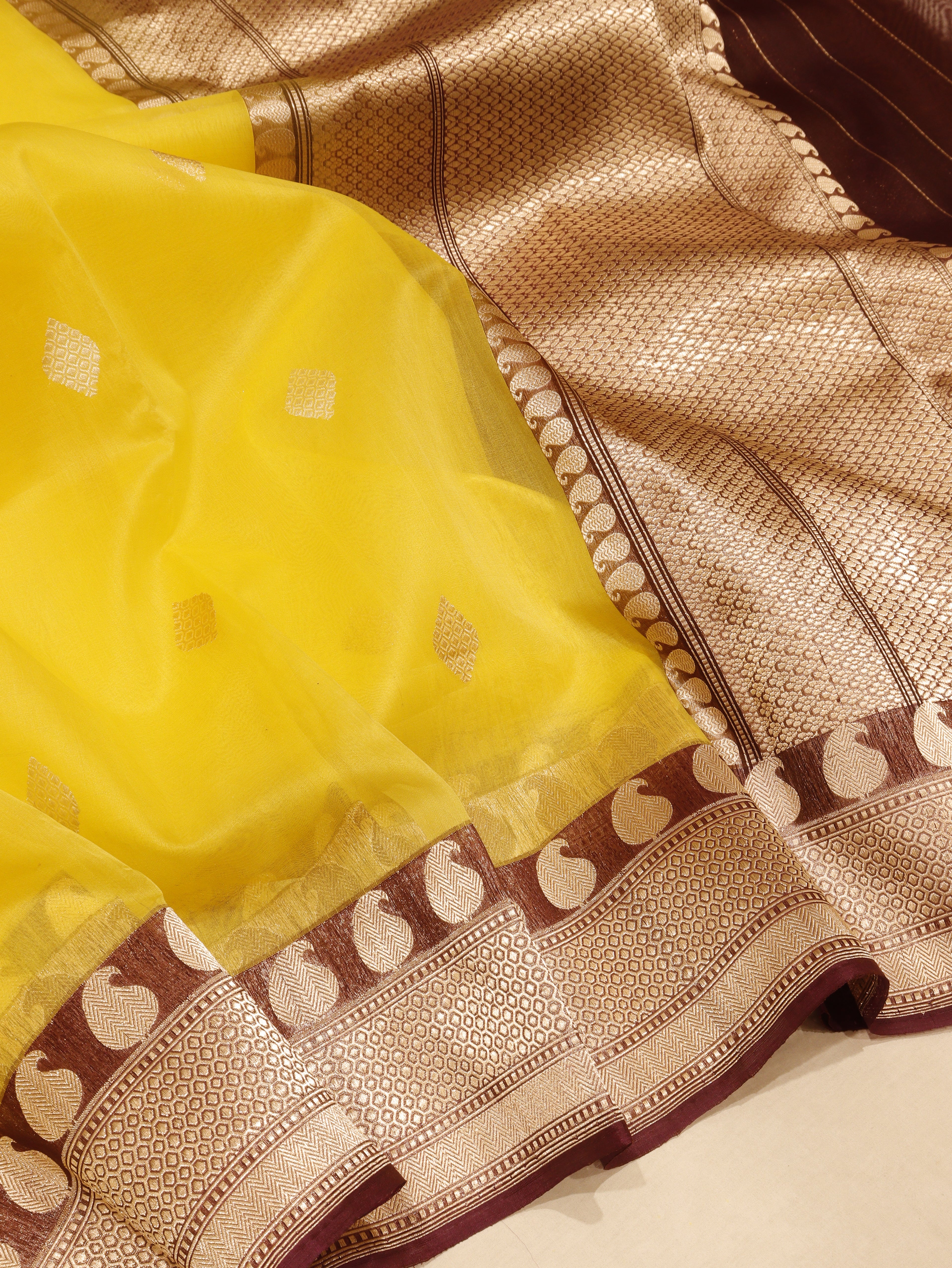Banarasi Pure Kora Silk Saree – Yellow