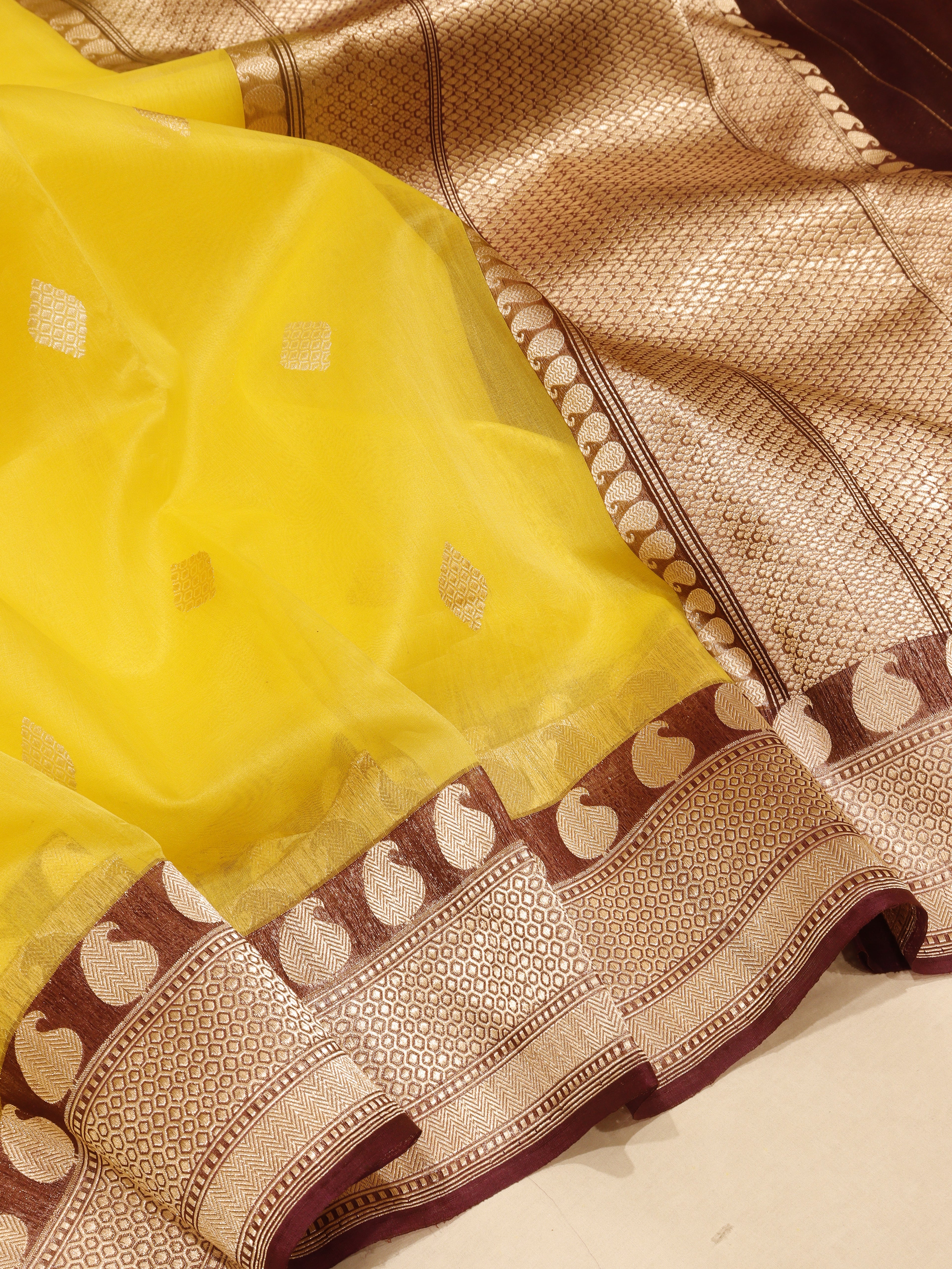 Banarasi Pure Kora Silk Saree – Yellow
