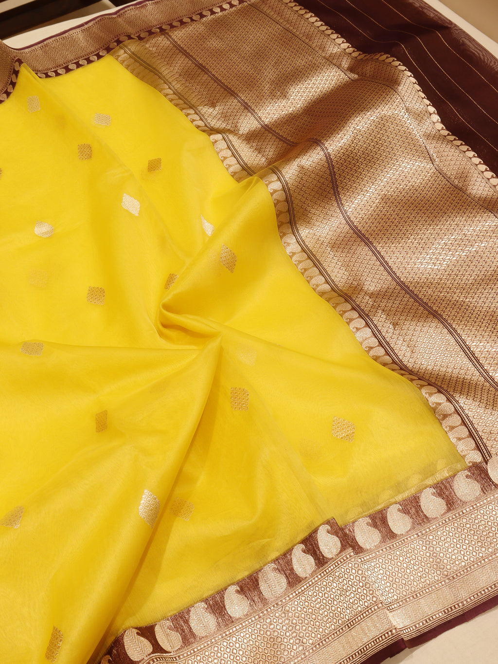 Banarasi Pure Kora Silk Saree – Yellow