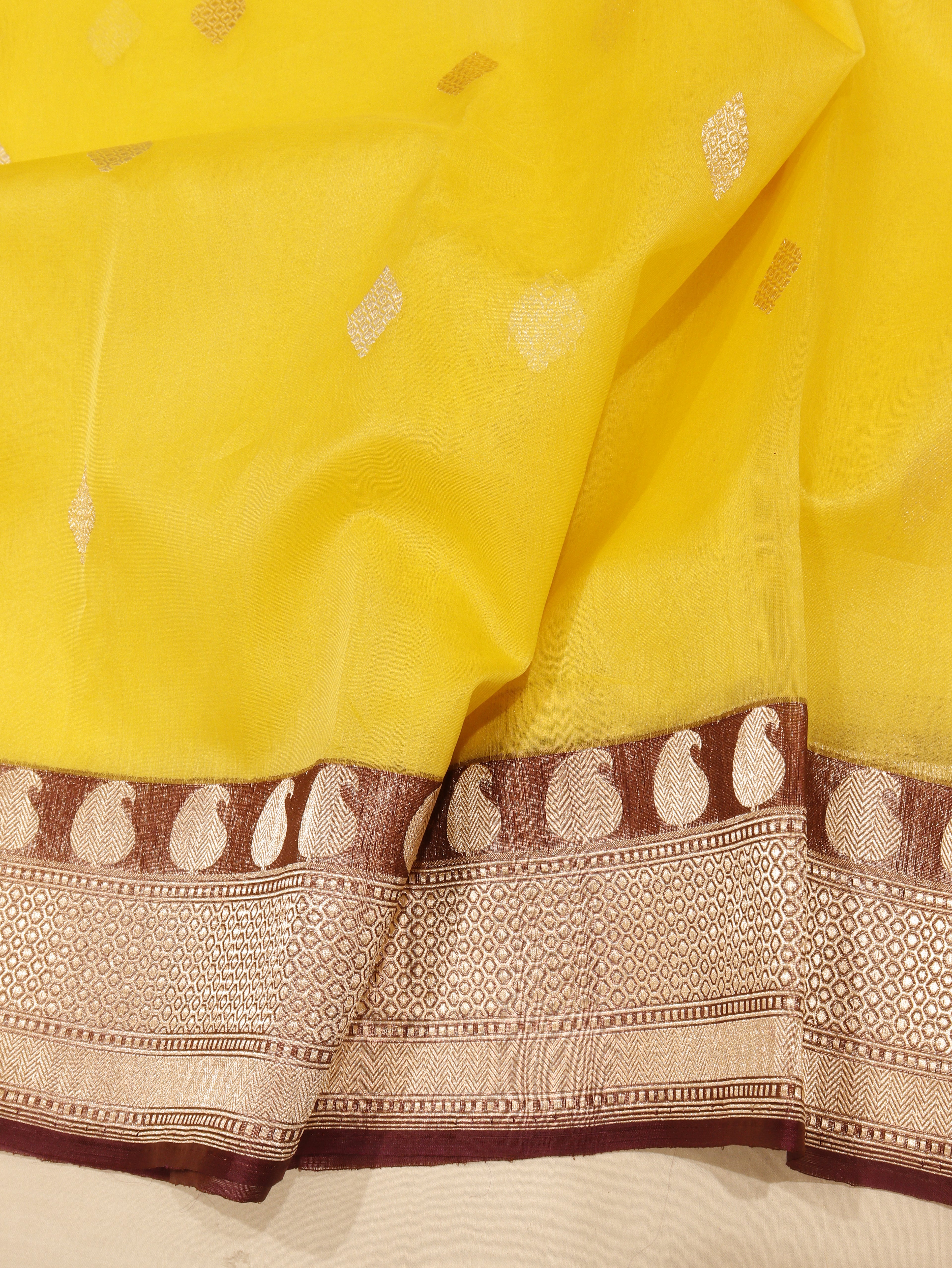 Banarasi Pure Kora Silk Saree – Yellow