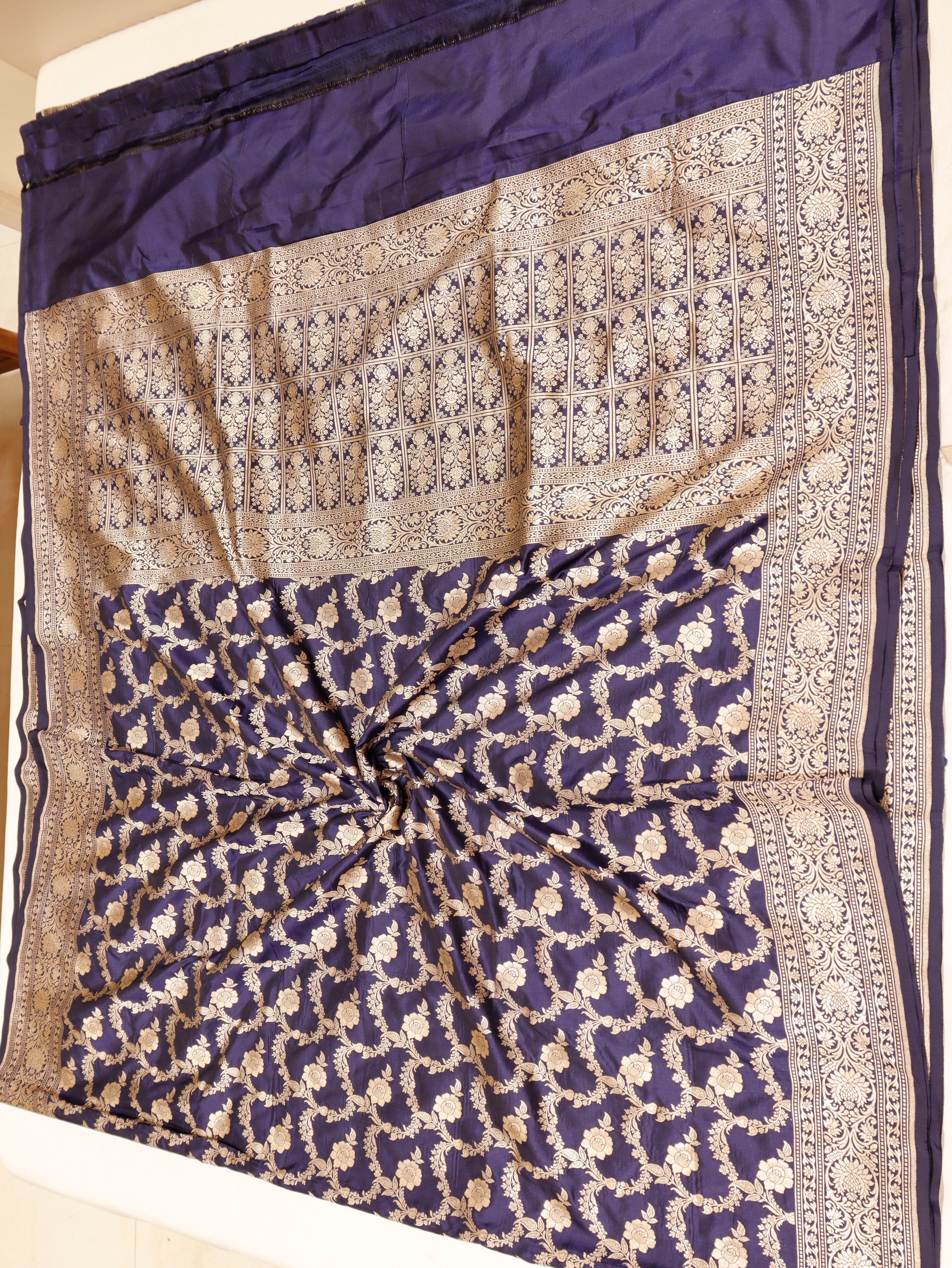 Traditional Border Handloom Pure Katan Silk Saree - Midnight Blue
