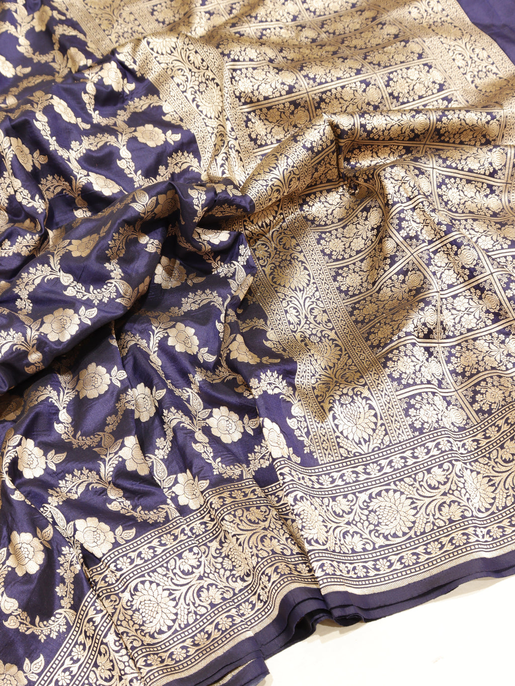 Traditional Border Handloom Pure Katan Silk Saree - Midnight Blue
