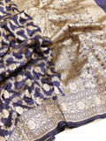 Traditional Border Handloom Pure Katan Silk Saree - Midnight Blue
