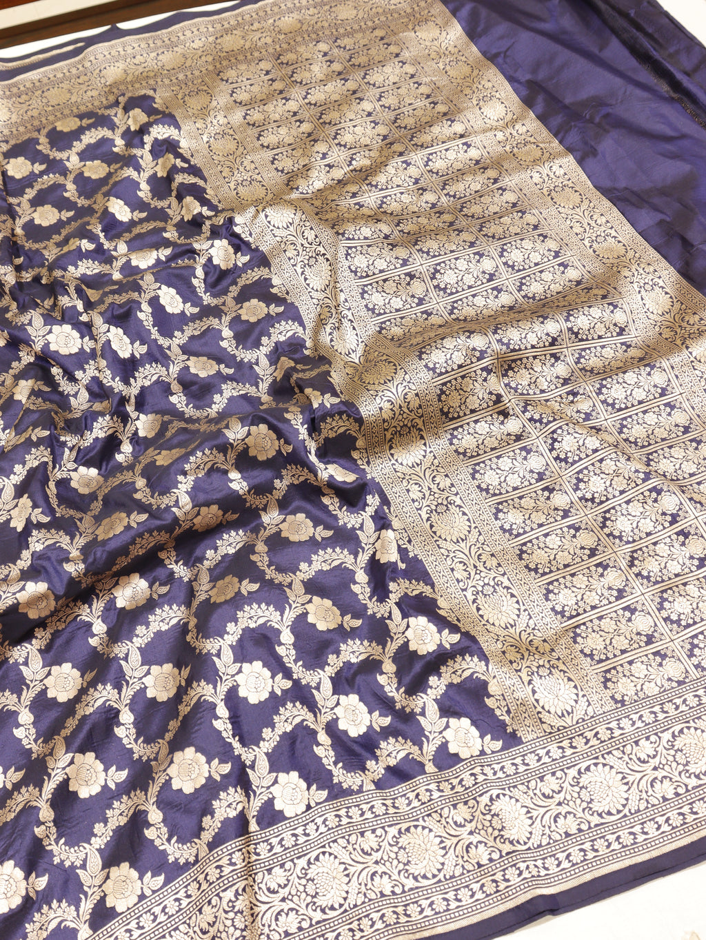 Traditional Border Handloom Pure Katan Silk Saree - Midnight Blue