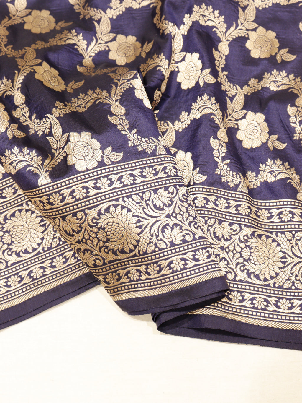 Traditional Border Handloom Pure Katan Silk Saree - Midnight Blue