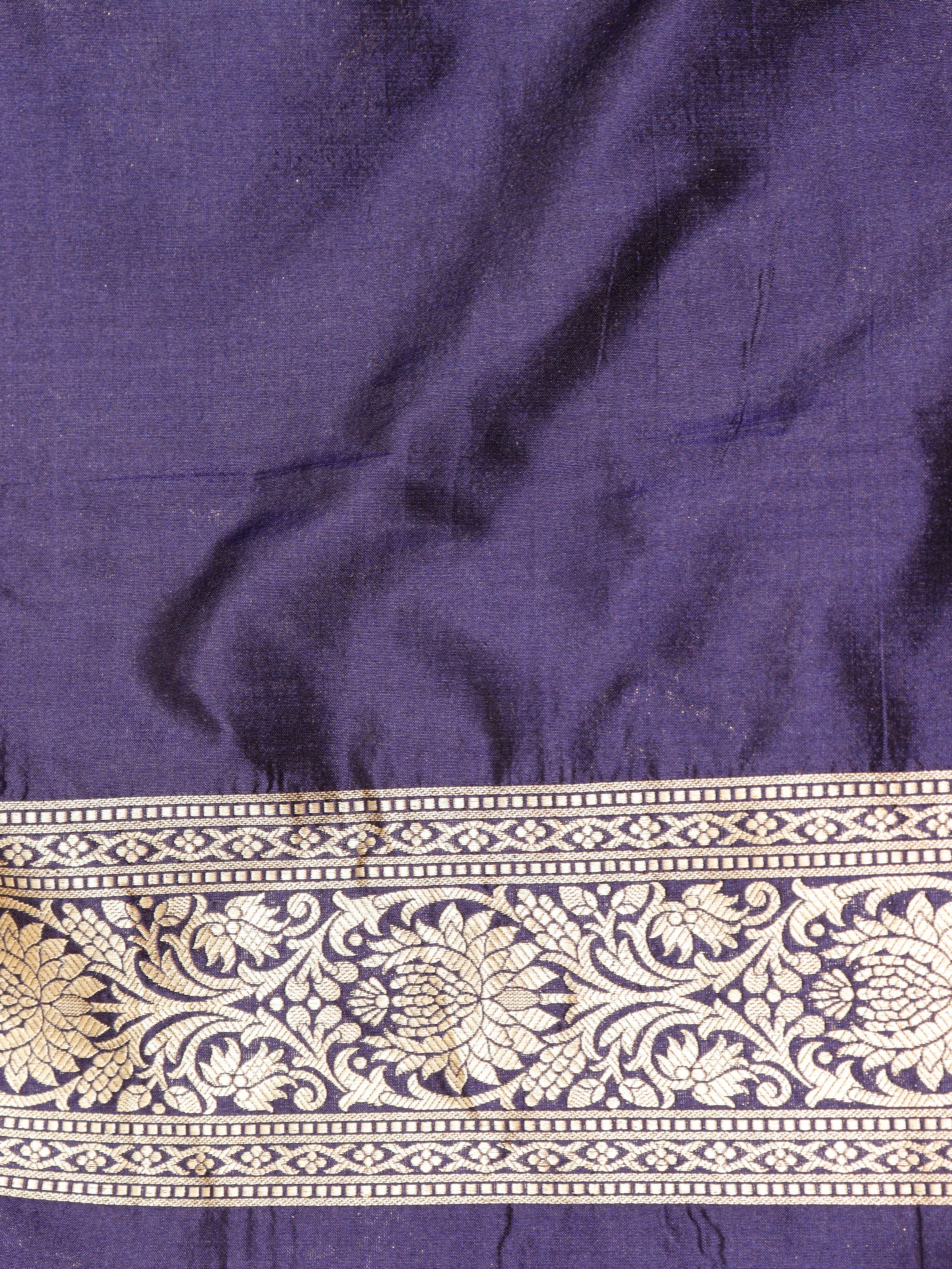 Traditional Border Handloom Pure Katan Silk Saree - Midnight Blue