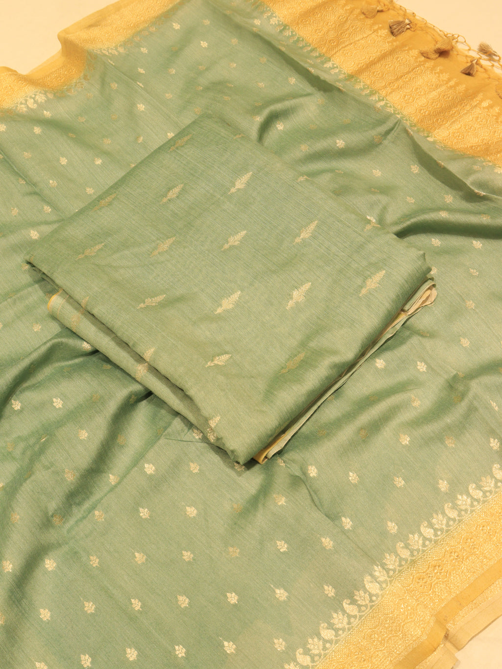 Handloom Pure Moonga Silk Suit - Sea Green