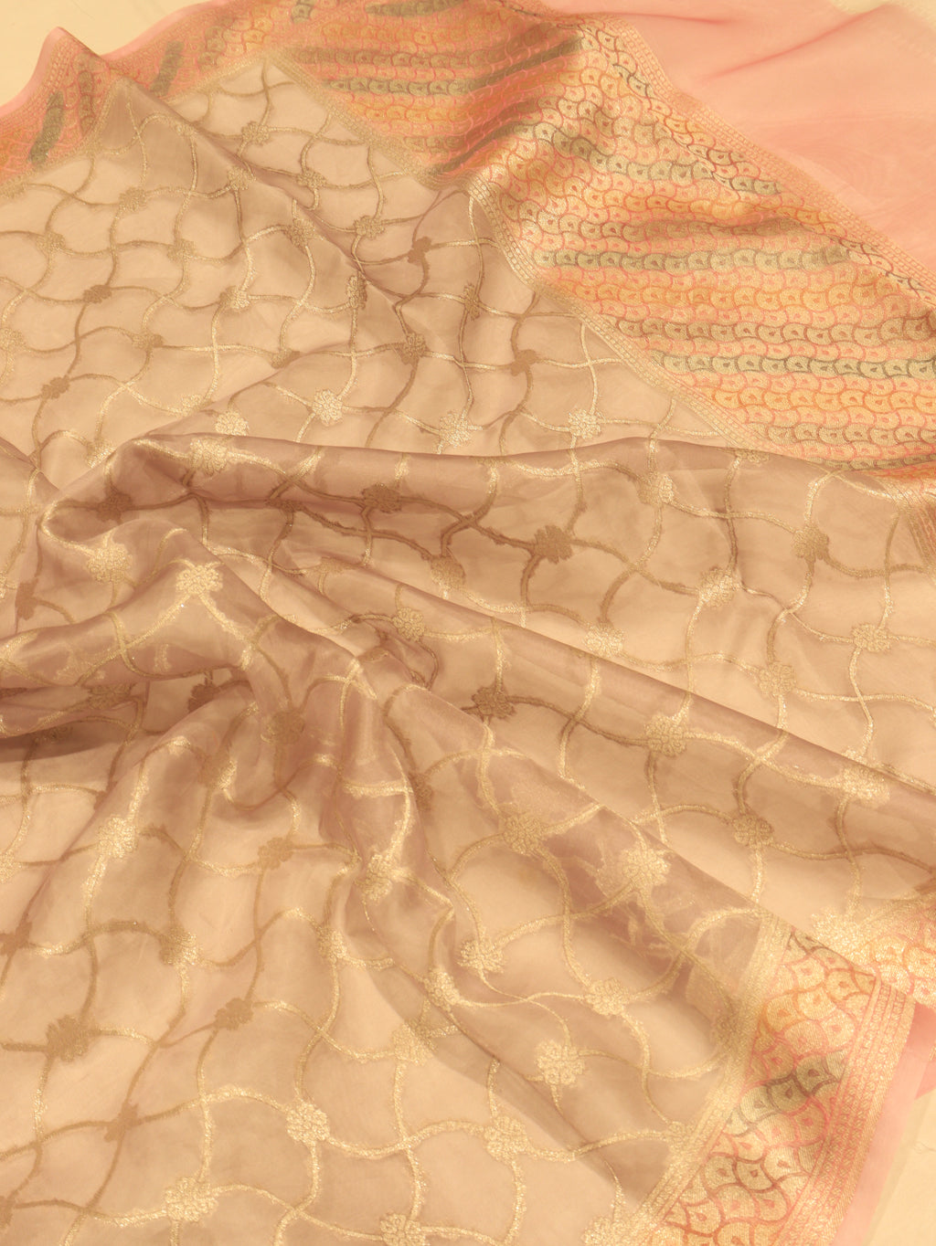 Handloom Pure Kora Silk Suit - Pastel Purple