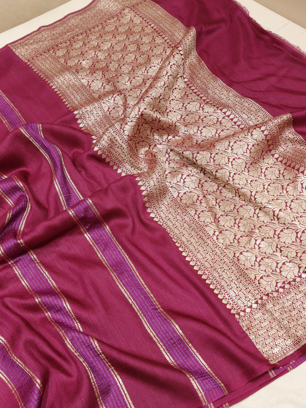 Banarasi Pure Moonga Silk Handloom Saree – Plum