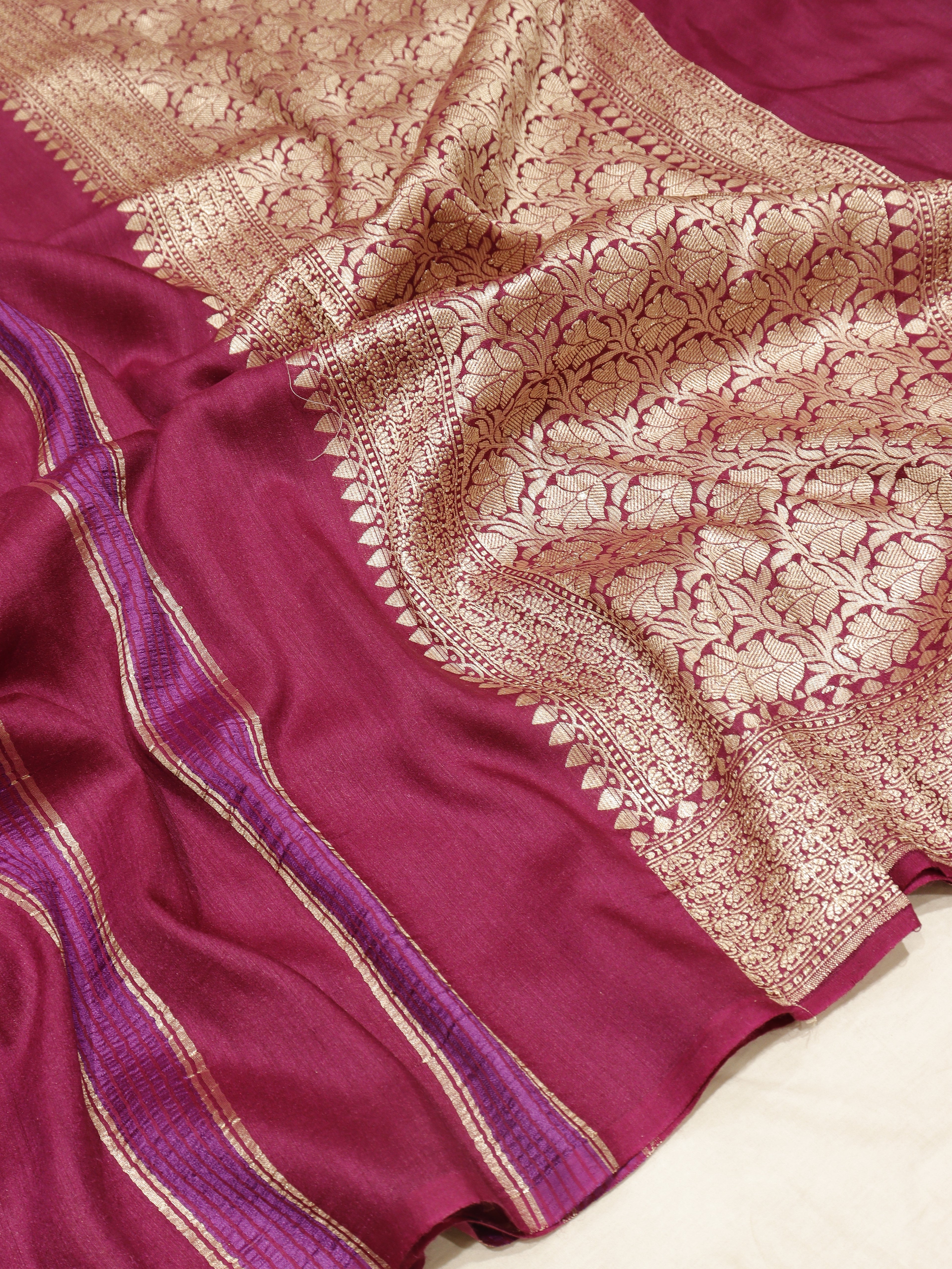 Banarasi Pure Moonga Silk Handloom Saree – Plum
