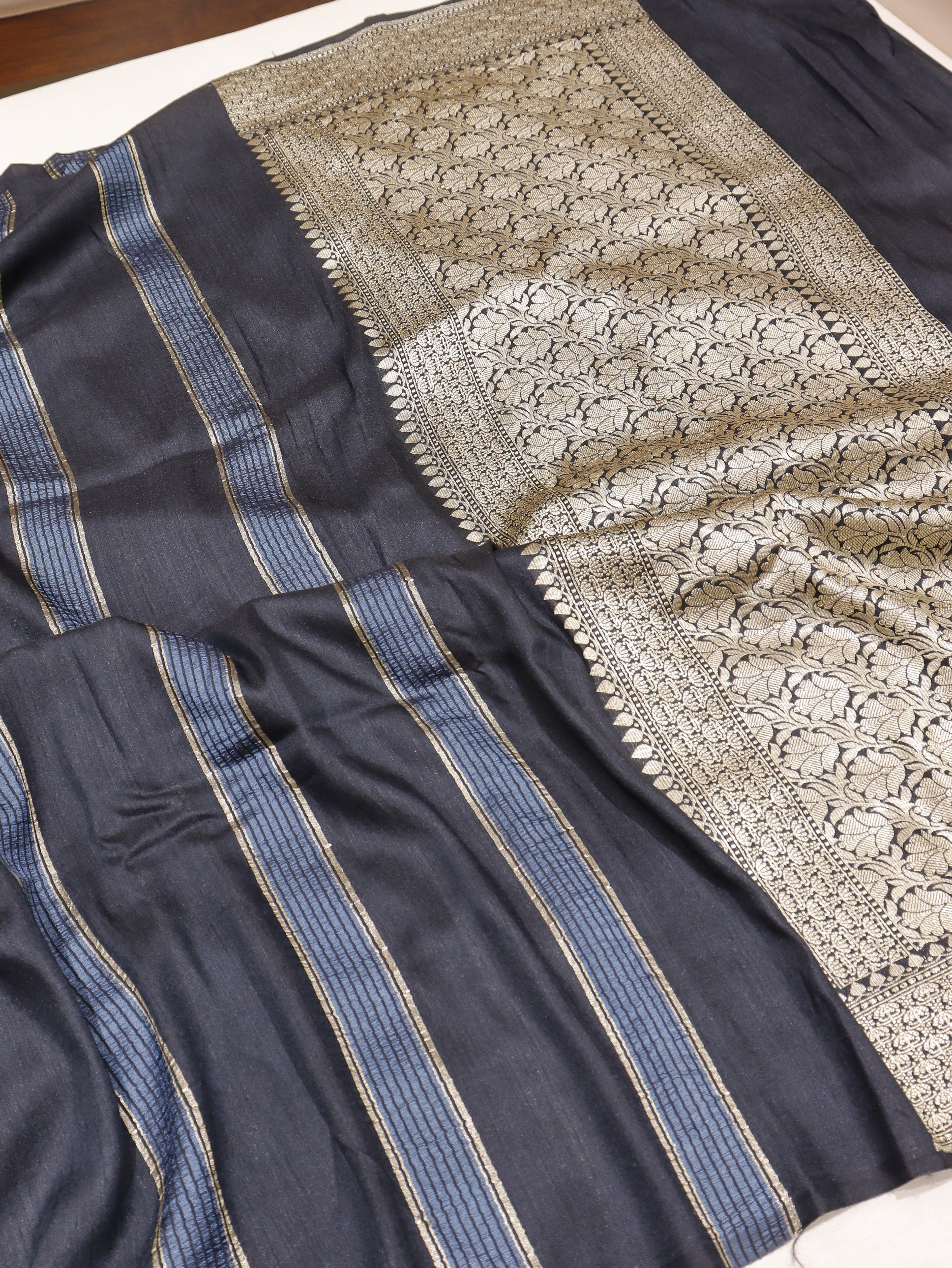Banarasi Pure Moonga Silk Handloom Saree – Deep Blue