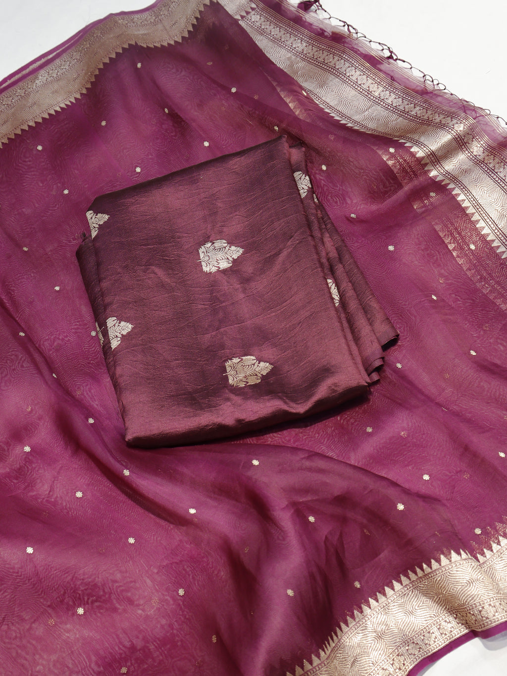 Pre-Order : Handloom Pure Soft Katan Silk Suit - Magenta Plum