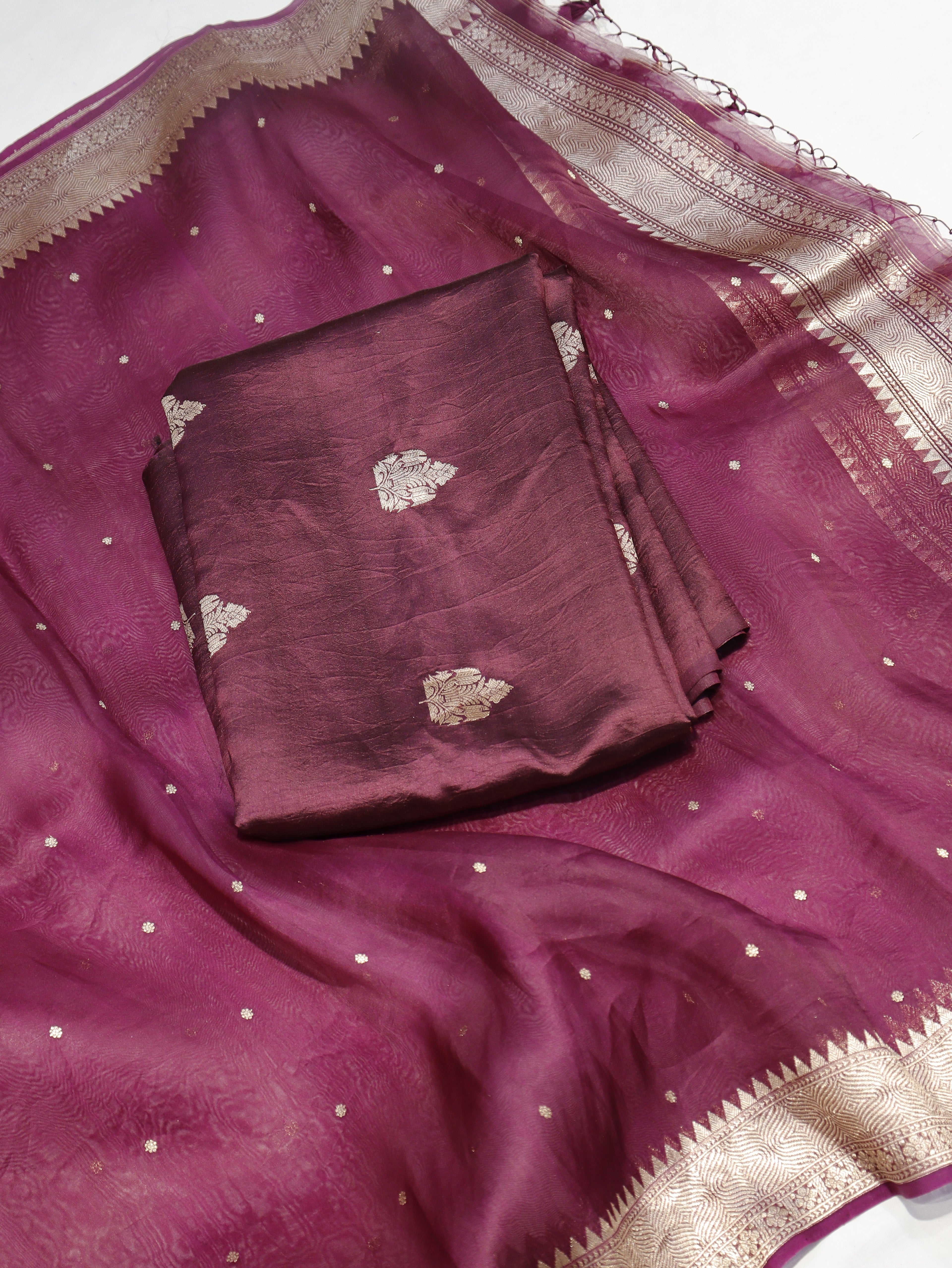Pre-Order : Handloom Pure Soft Katan Silk Suit - Magenta Plum