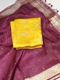 Handloom Pure Soft Katan Silk Suit - Yellow