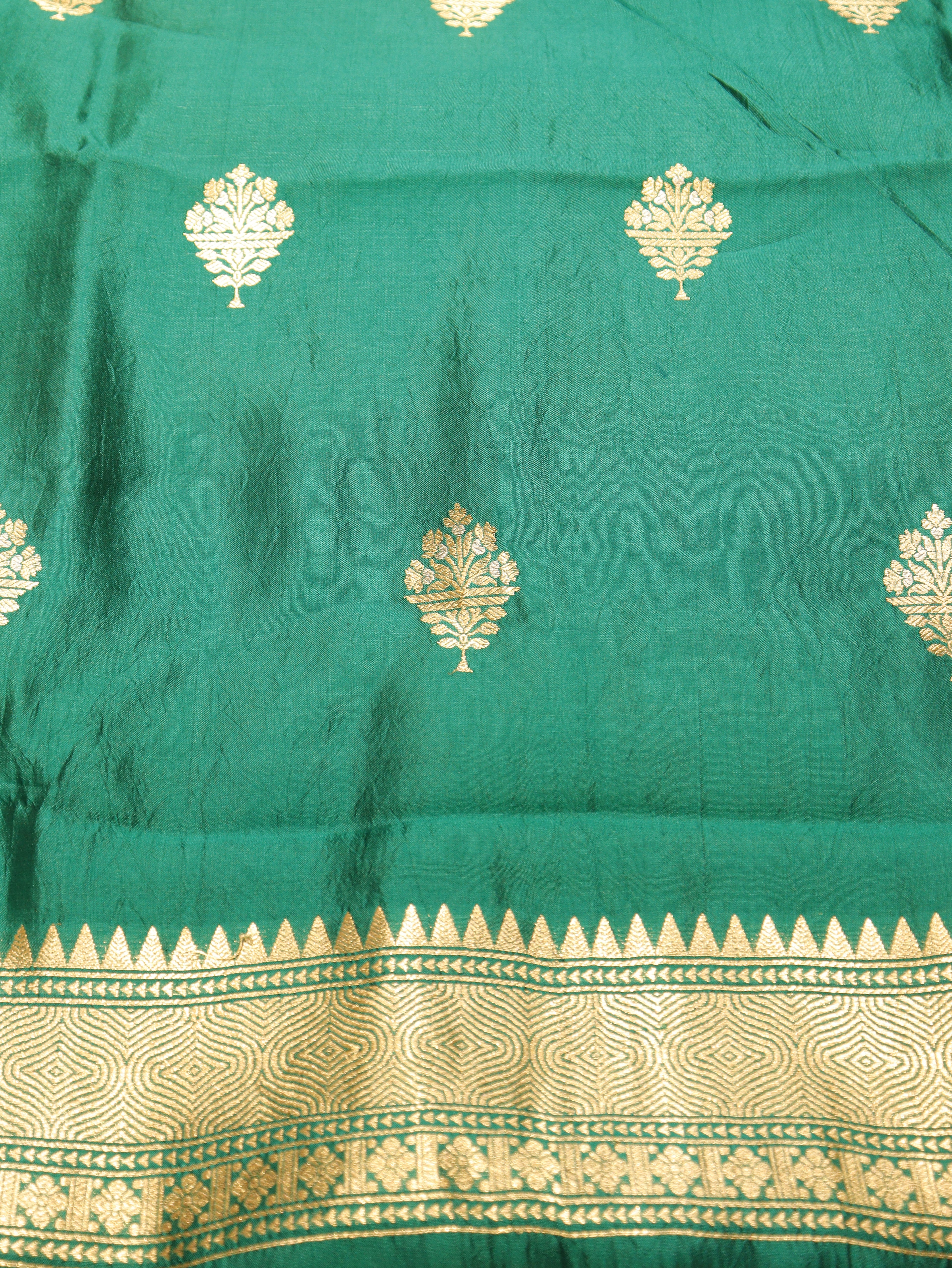 Handloom Pure Soft Katan Silk Suit - Bottle Green